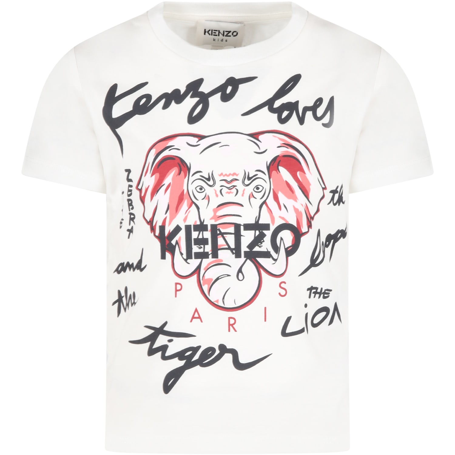 KENZO WHITE T-SHIRT FOR GIRL WITH ELEPHANT,K15163 152