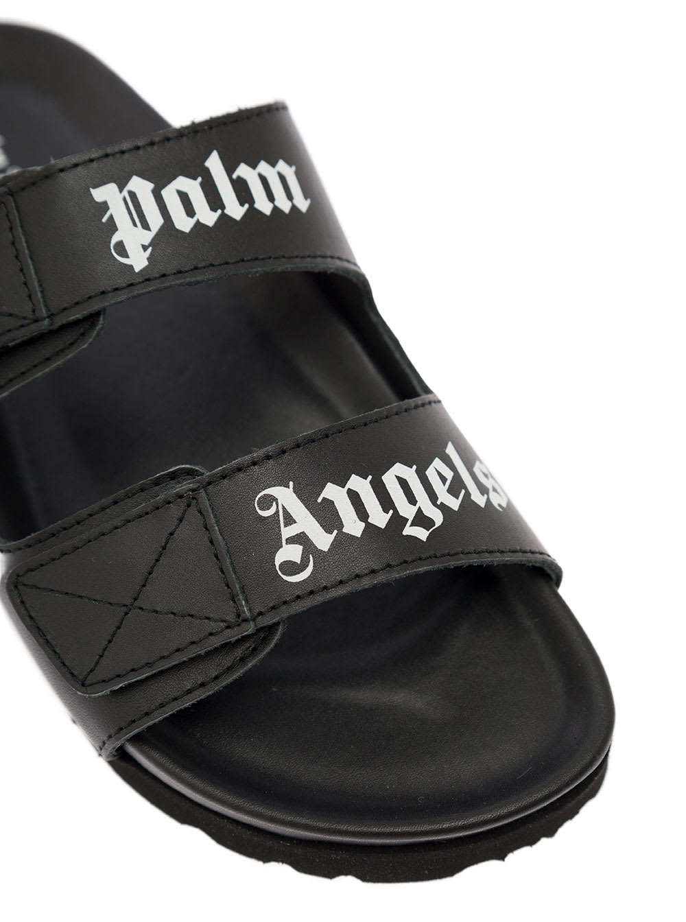 Shop Palm Angels Slides With Logo And Touch Strap In Black Leather Woman