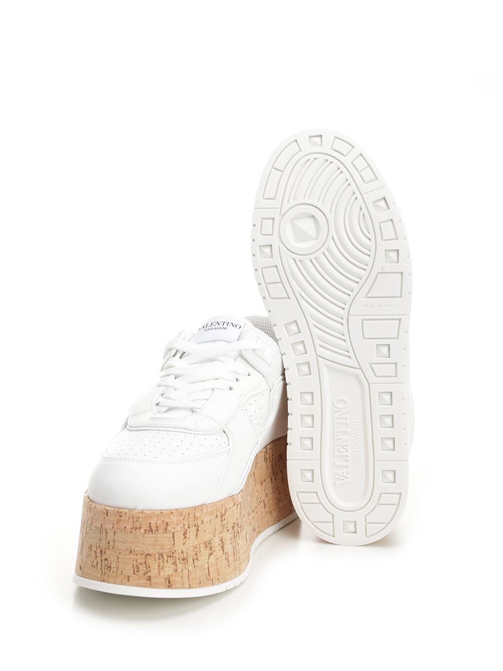 Valentino Leather Platform Sneakers Perforated Detailing In White