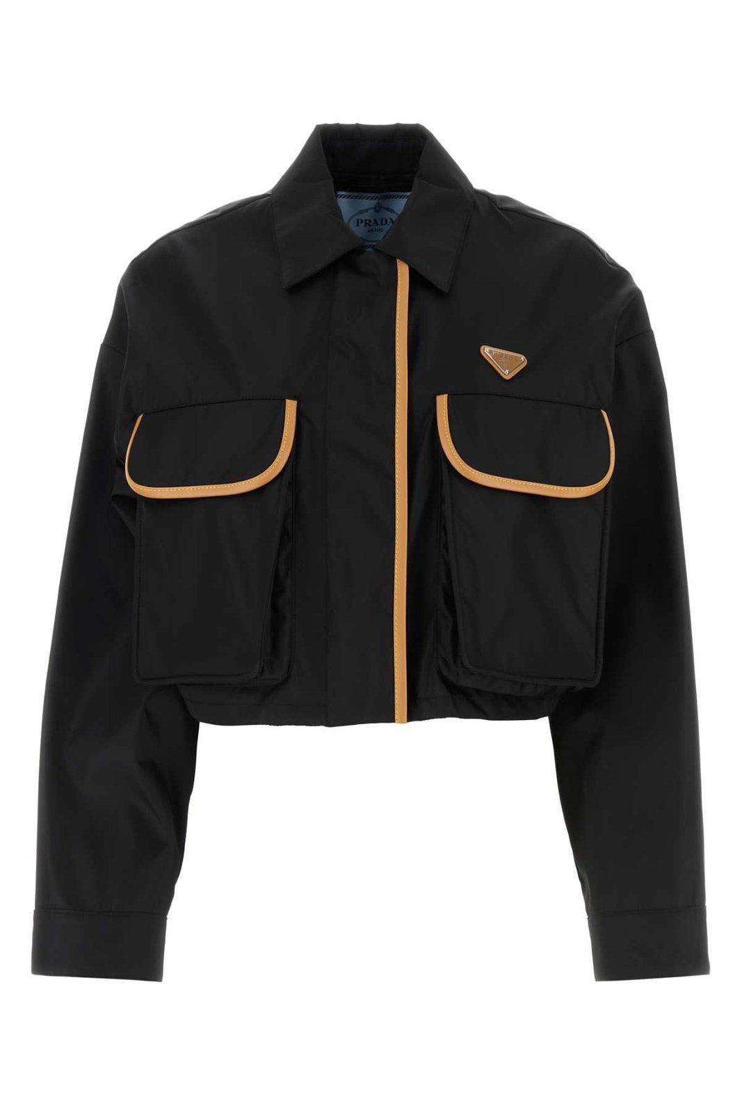 Shop Prada Triangle-logo Drop Shoulder Cropped Jacket In Black