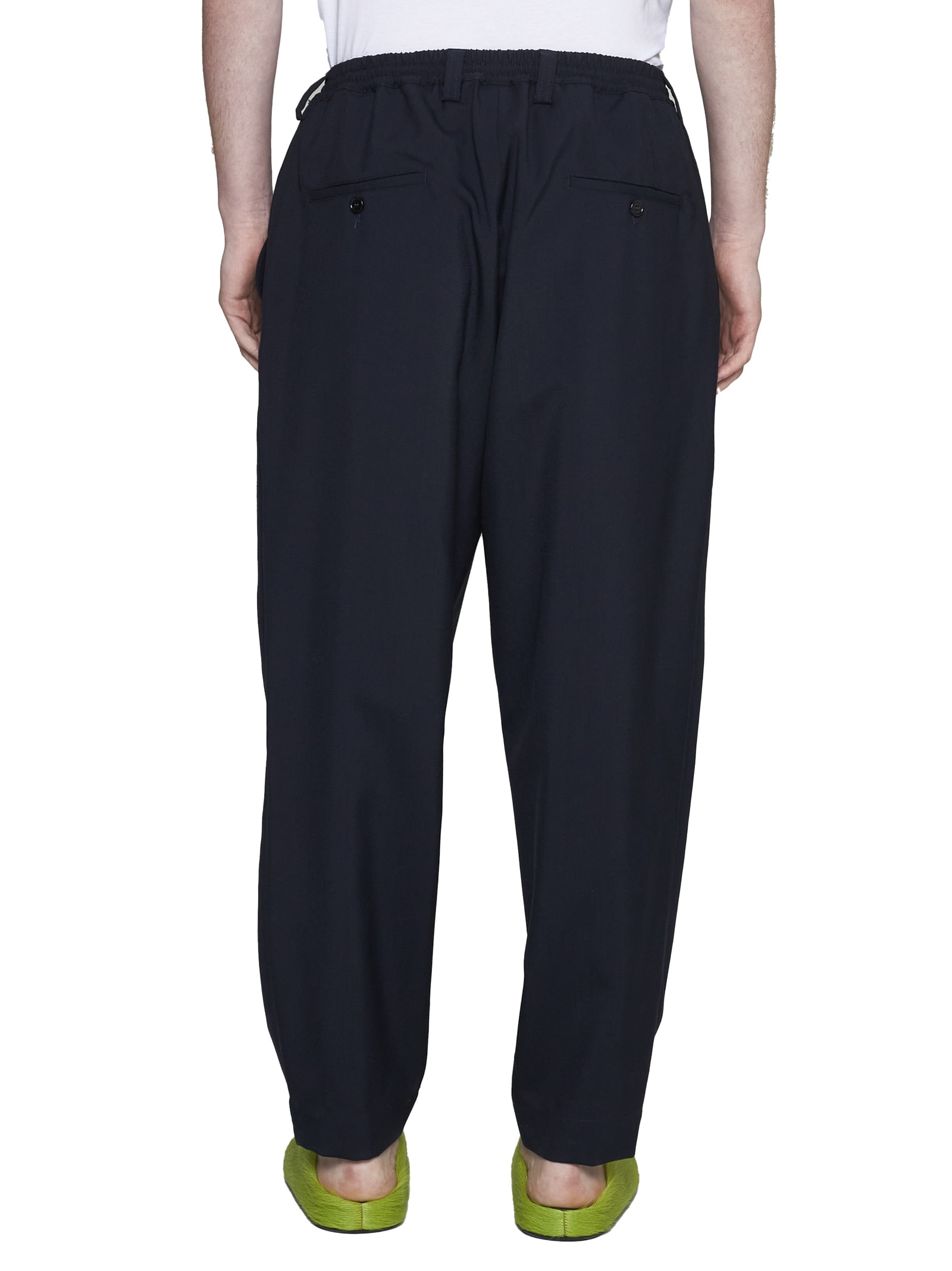 Marni Navy Cropped Drawstring Trousers In Black