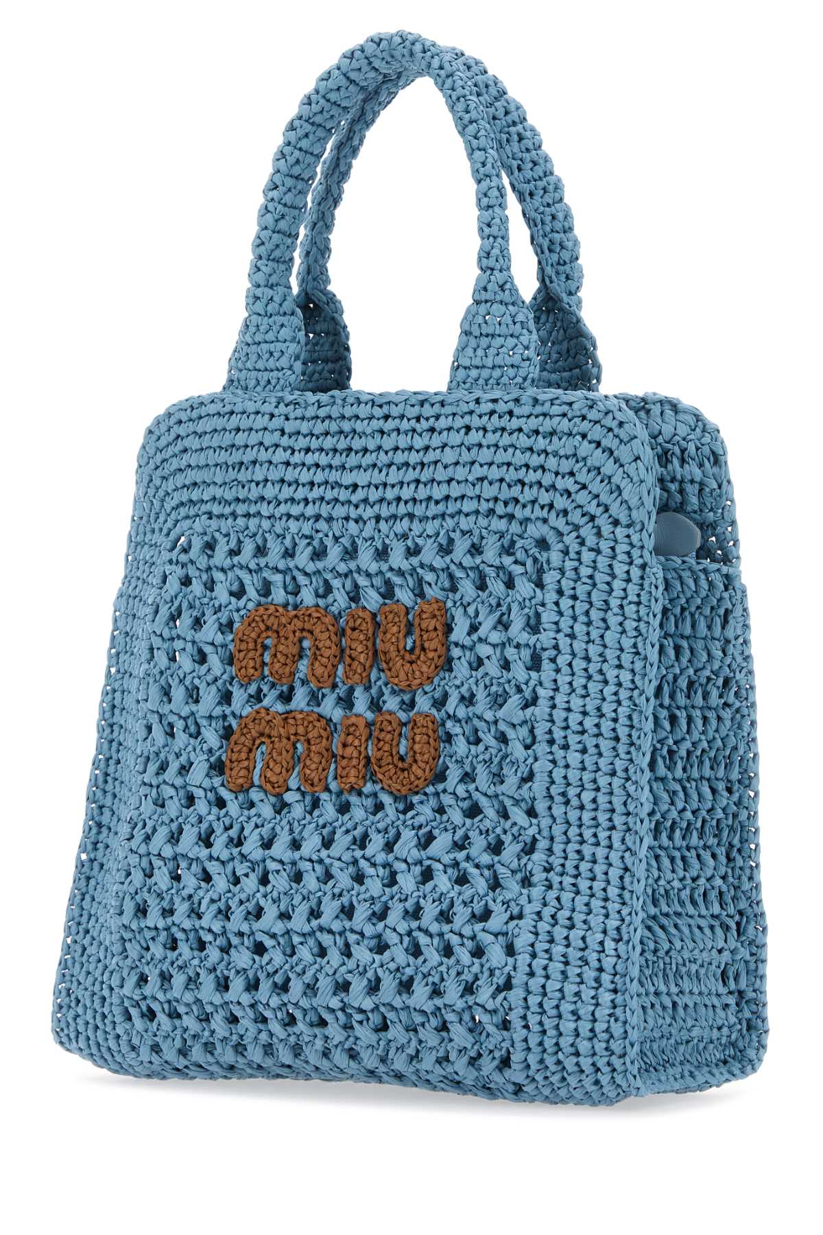 Miu Miu Light Blue Crochet Handbag In Celestecognac