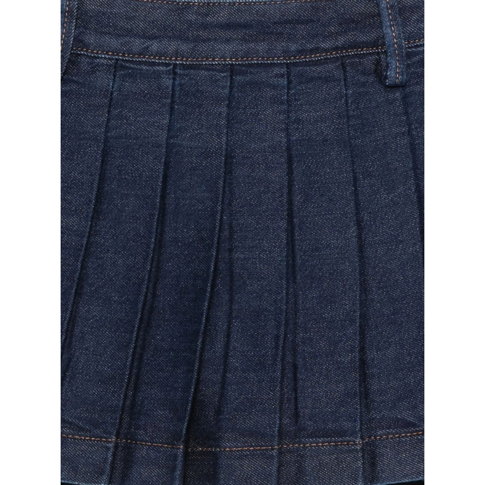 7 For All Mankind Mini Skirt With Pleated Design And Belt Loops In Blue