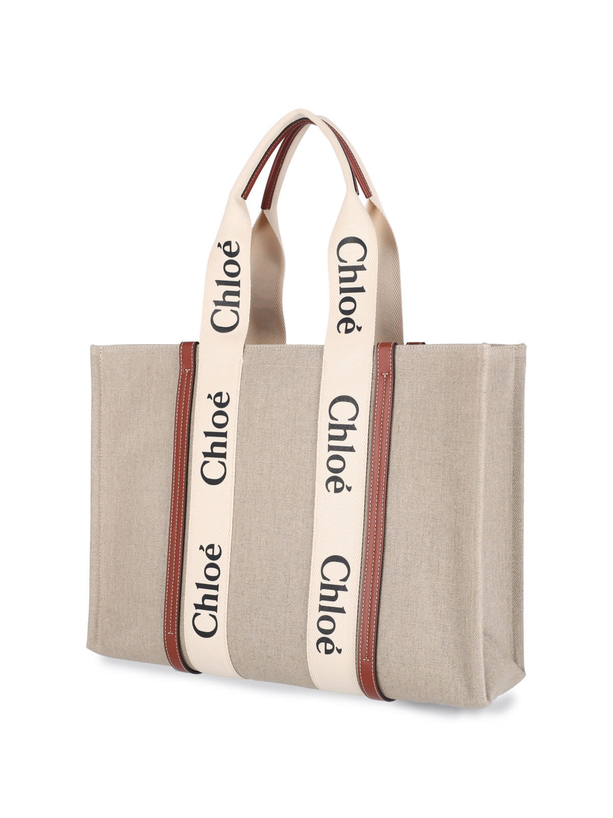 Shop Chloé Woody Midi Tote Bag In White