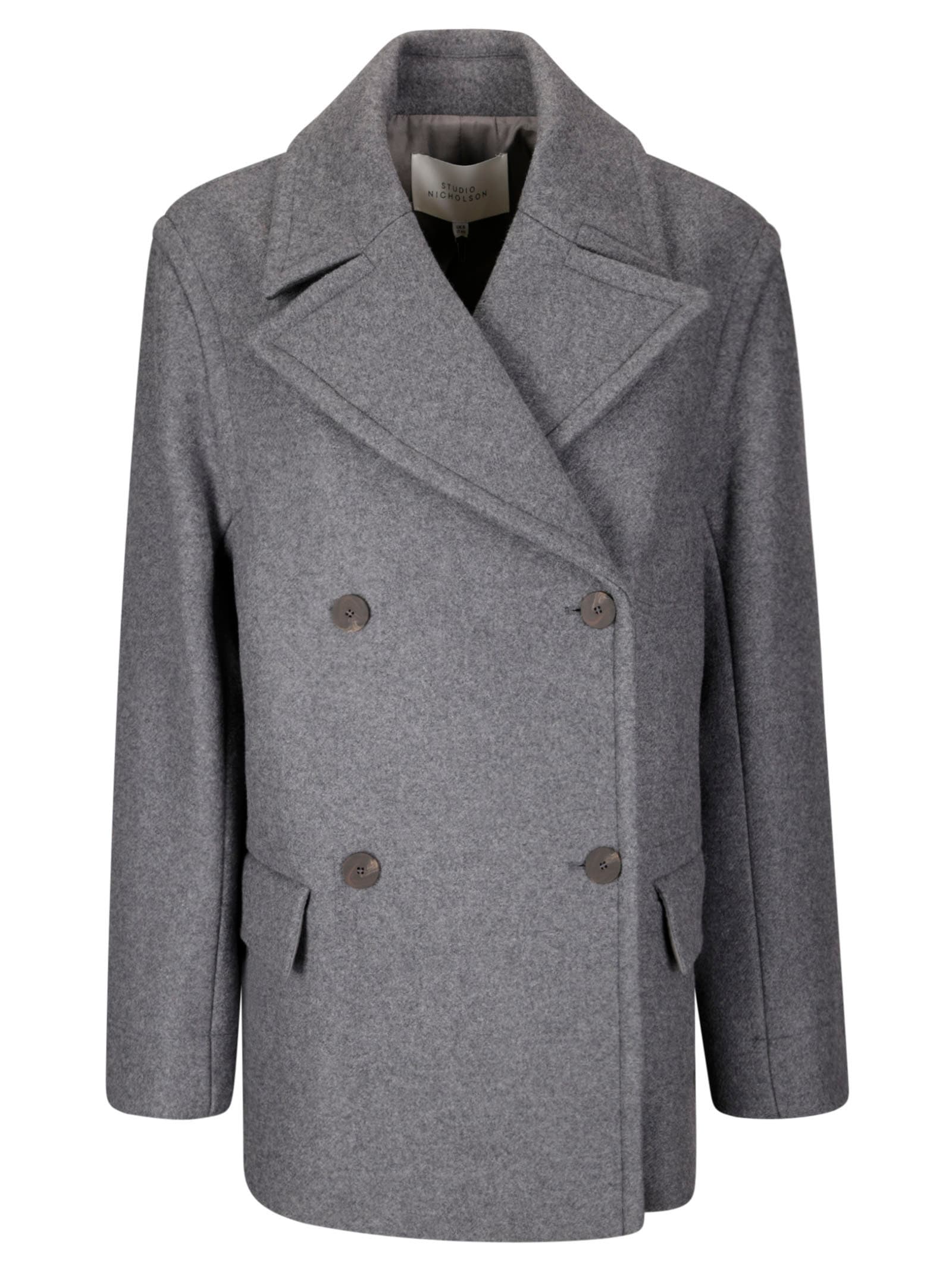 Shop Studio Nicholson Outerwear - Double Breasted Overcoat In Grey Melange