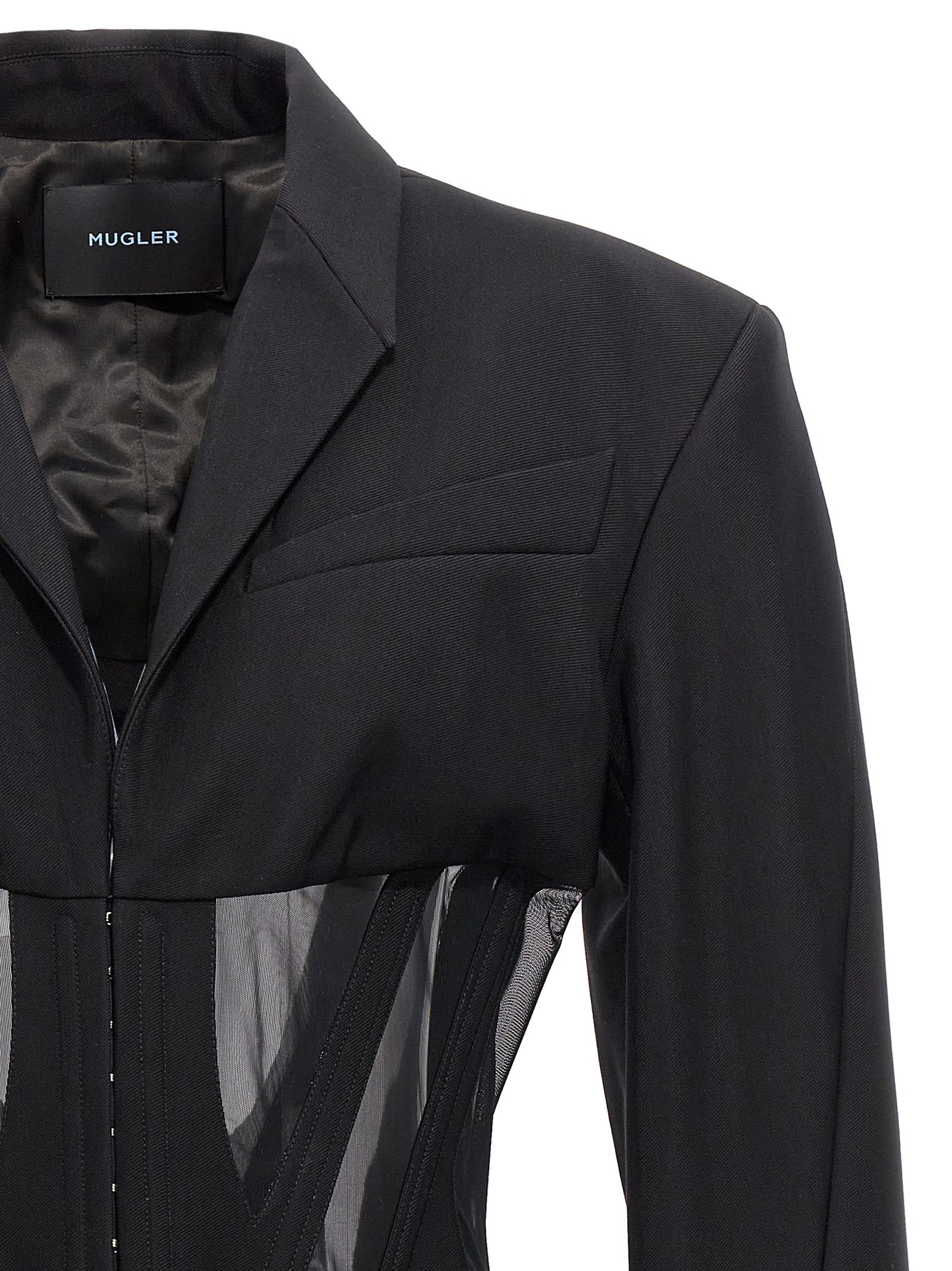 Mugler Mesh-paneled Cropped Jacket In Black