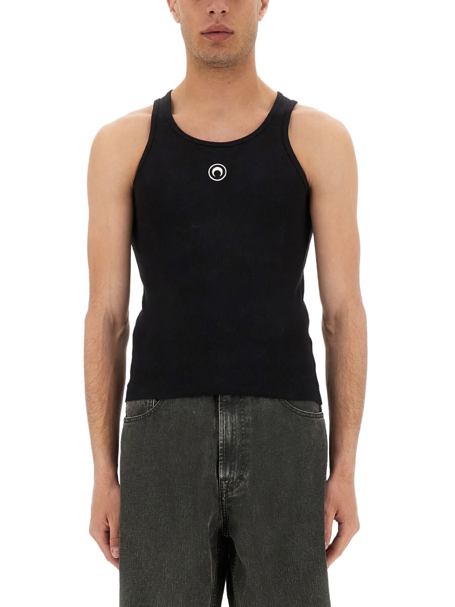 Marine Serre｜SLEEVELESS (WSW006CJER0019 BK99) Marine Serre Black Moon Logo Ribbed Jersey Tank Top In Bk99