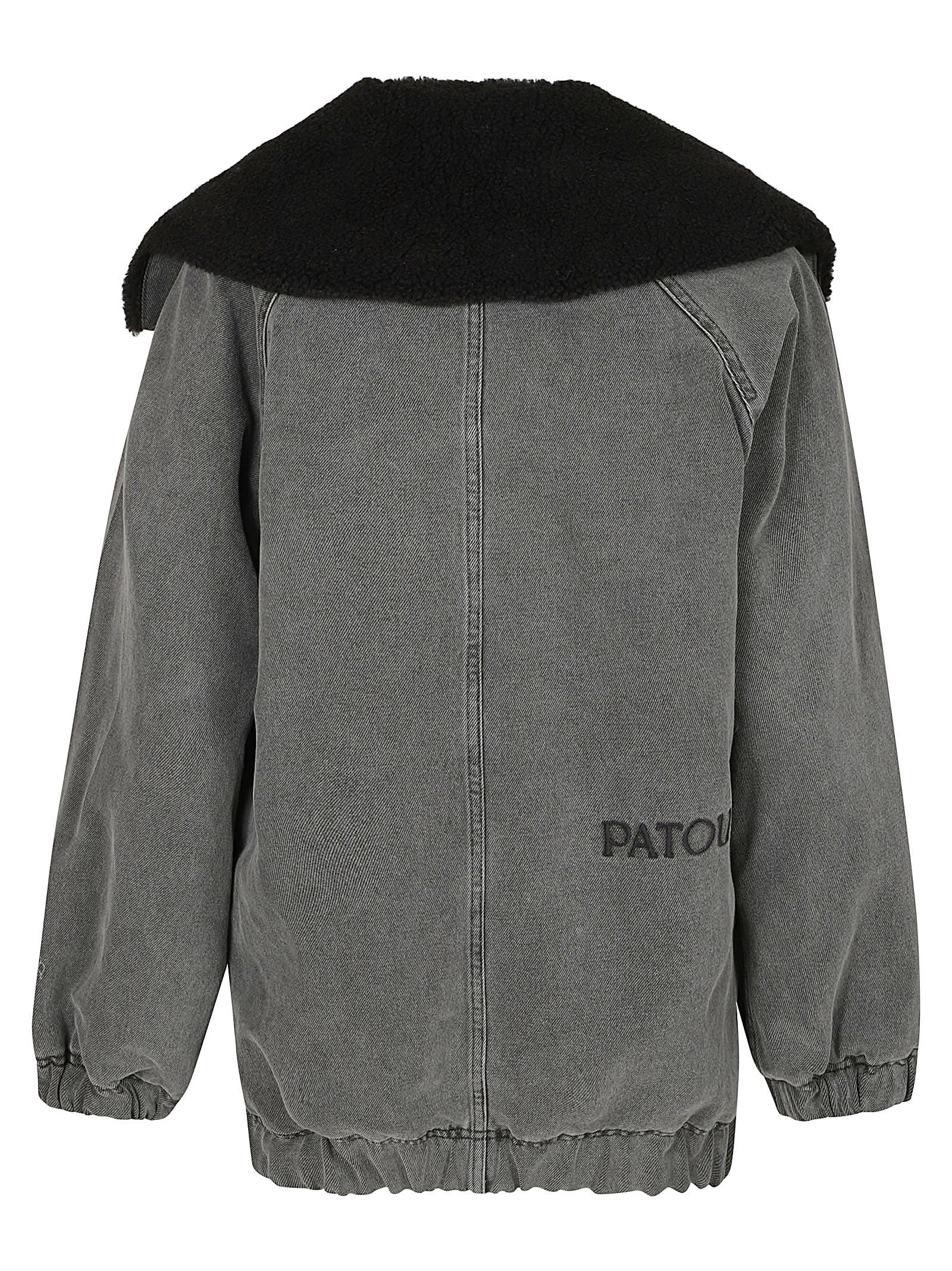 Shop Patou Oversize Denim Shearling Bomber In Grey
