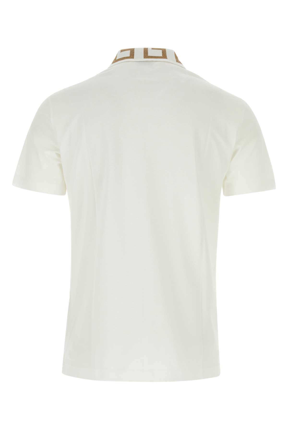 Versace White Piquet Polo Shirt In 1w000