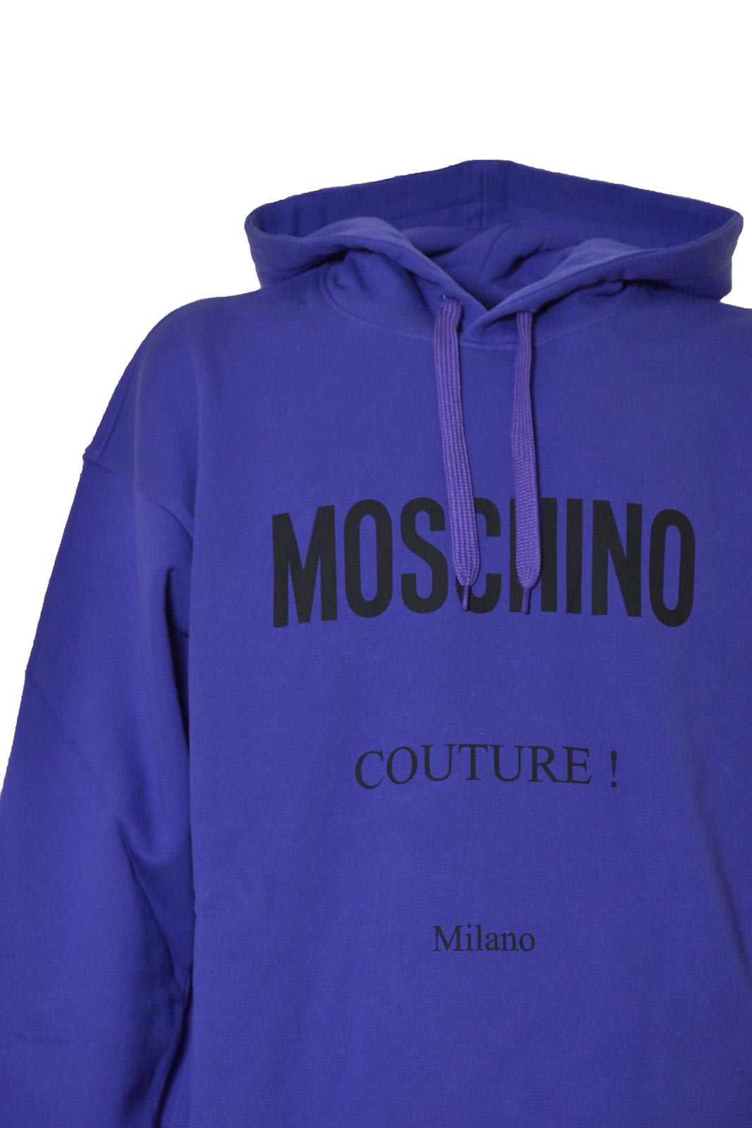 Shop Moschino Logo Printed Drawstring Hoodie In Viola