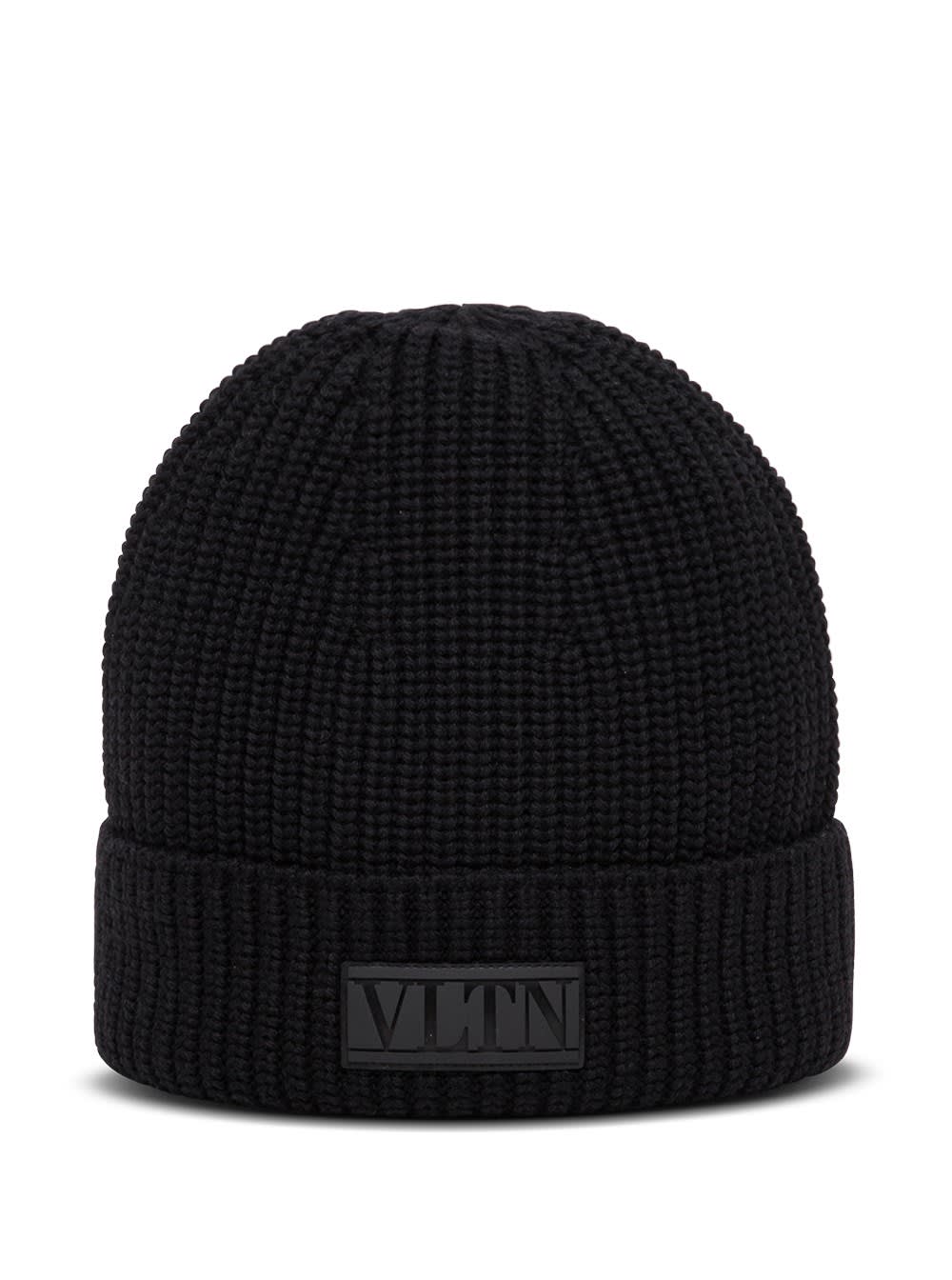 Valentino Garavani Black Wool Hat With Logo