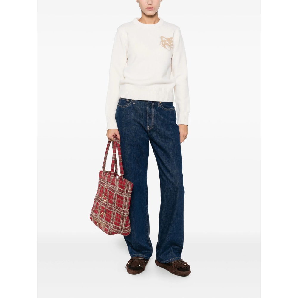 Maison Kitsuné Fox Head Wool Crewneck Jumper In Neutral