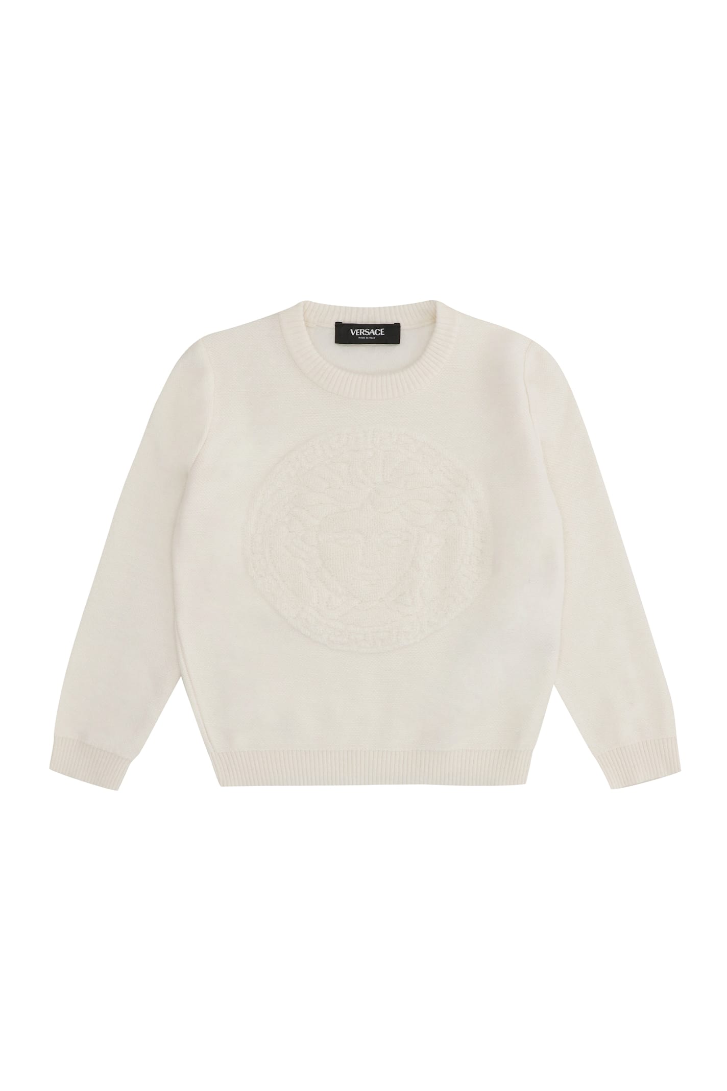 Young Versace Wool-blend Crew-neck Sweater In Neutral
