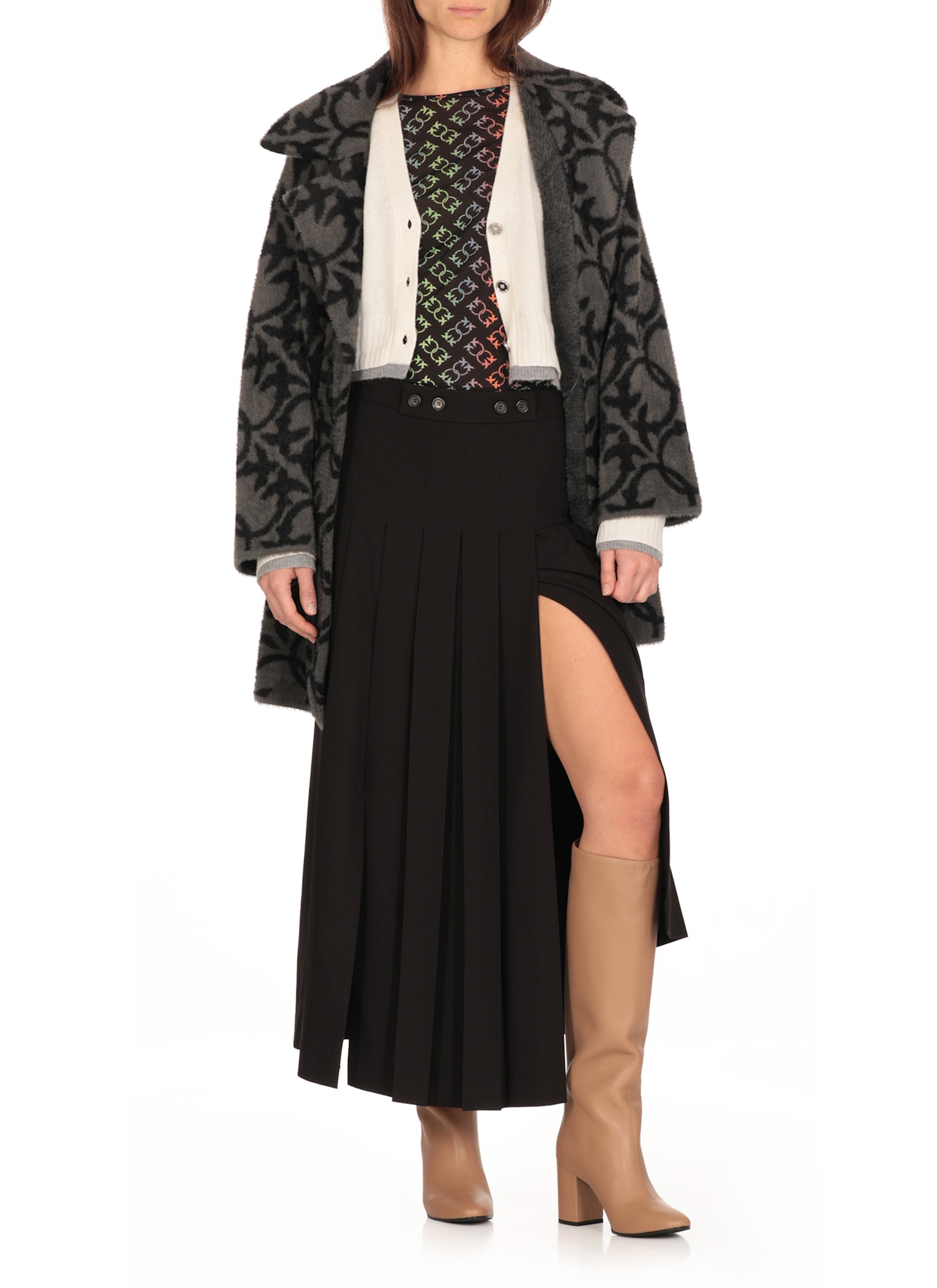 Pinko Long Skirt With Pleated Detail In Black
