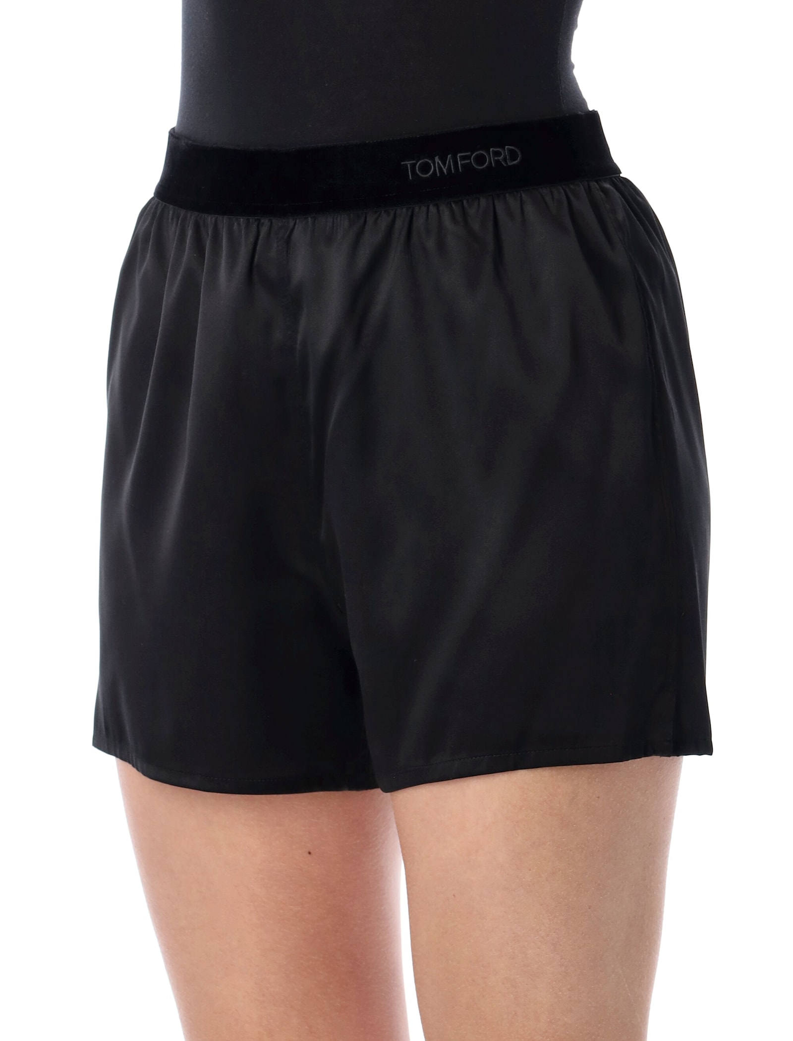 Tom Ford Silk Satin Relaxed Shorts Stretch Waistband In Black