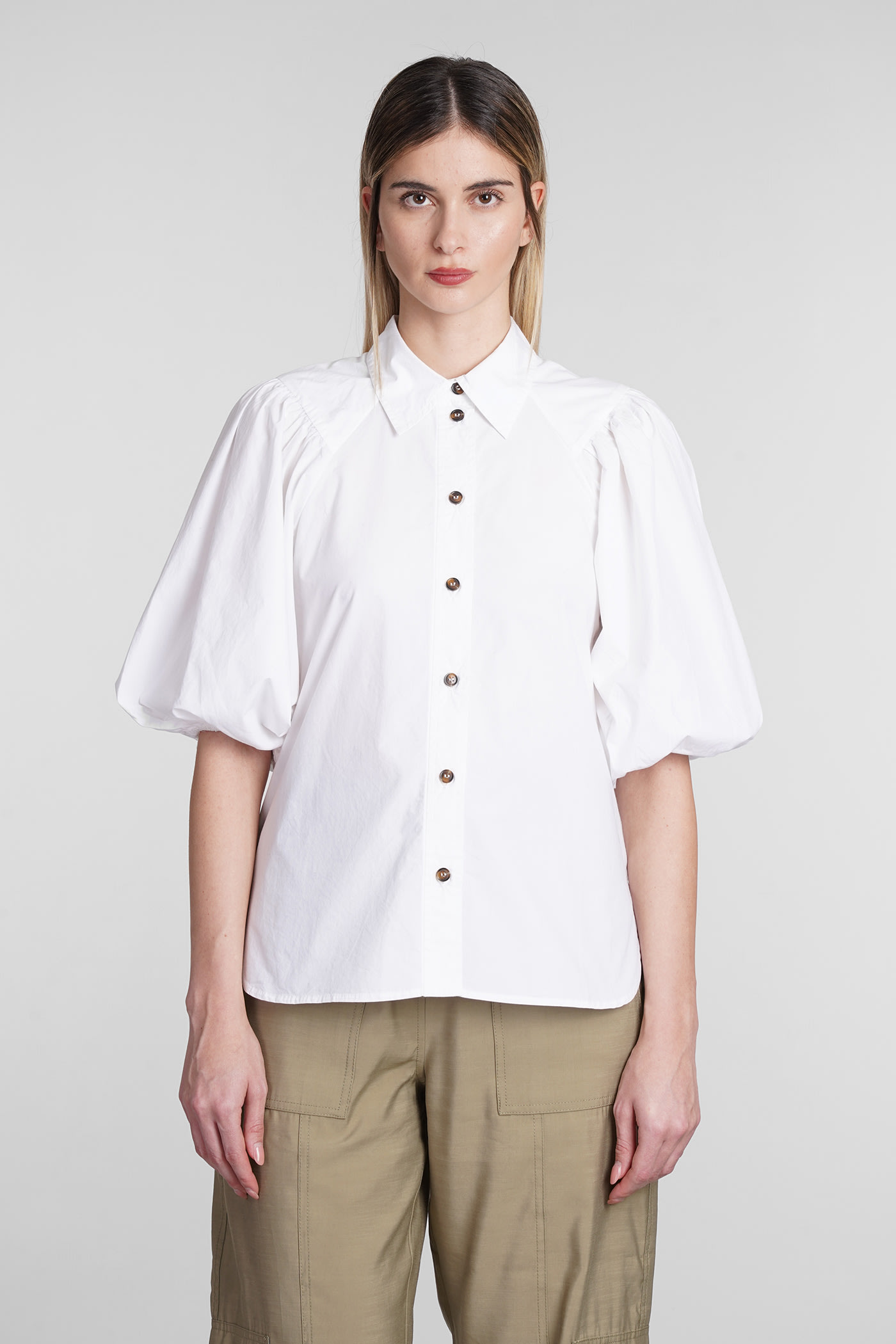 Shop Ganni Shirt In White Cotton In Bianco