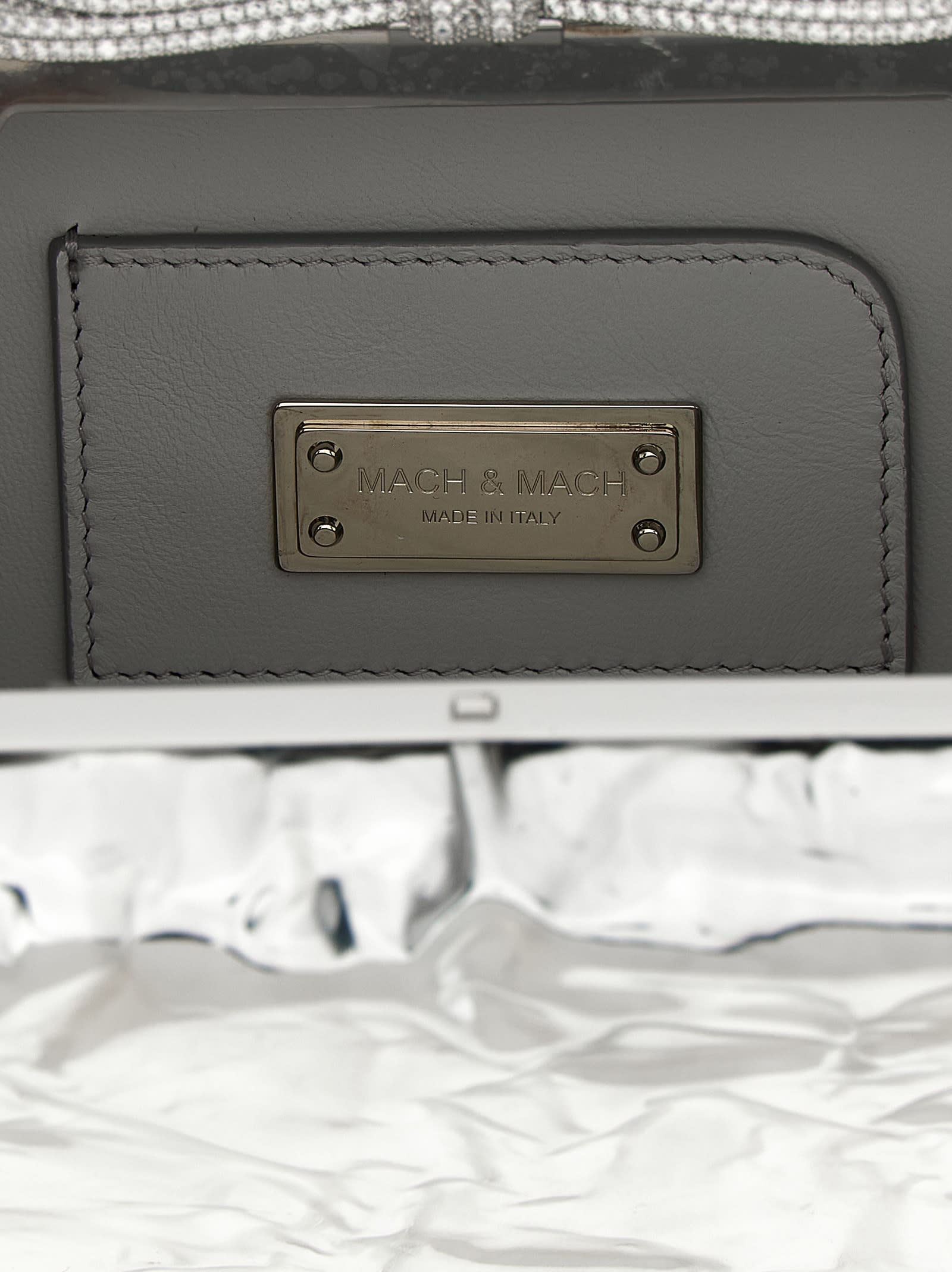 Mach &amp; Mach Double Bow Wrapped Mirror Clutch In Silver