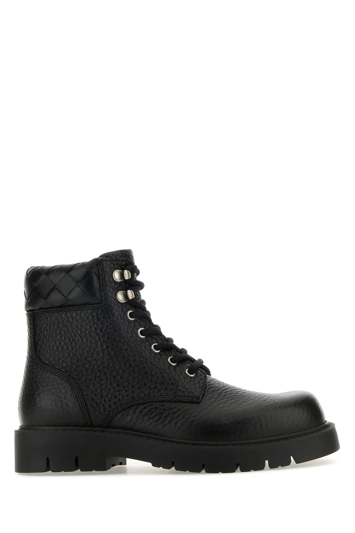 Shop Bottega Veneta Black Leather Haddock Ankle Boots In Nero