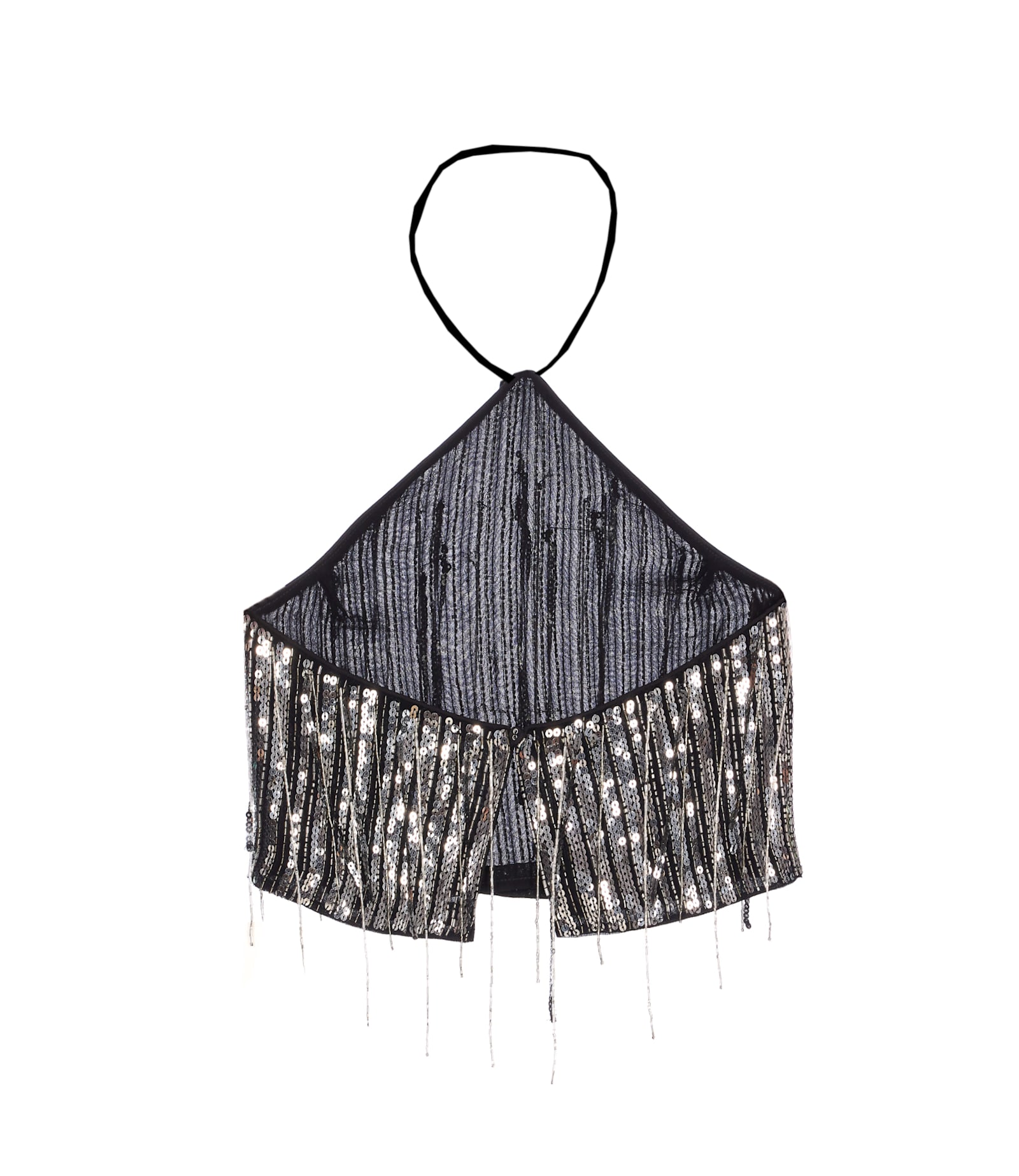 Pinko Sequin Fringe Halterneck Crop Top In Metallic