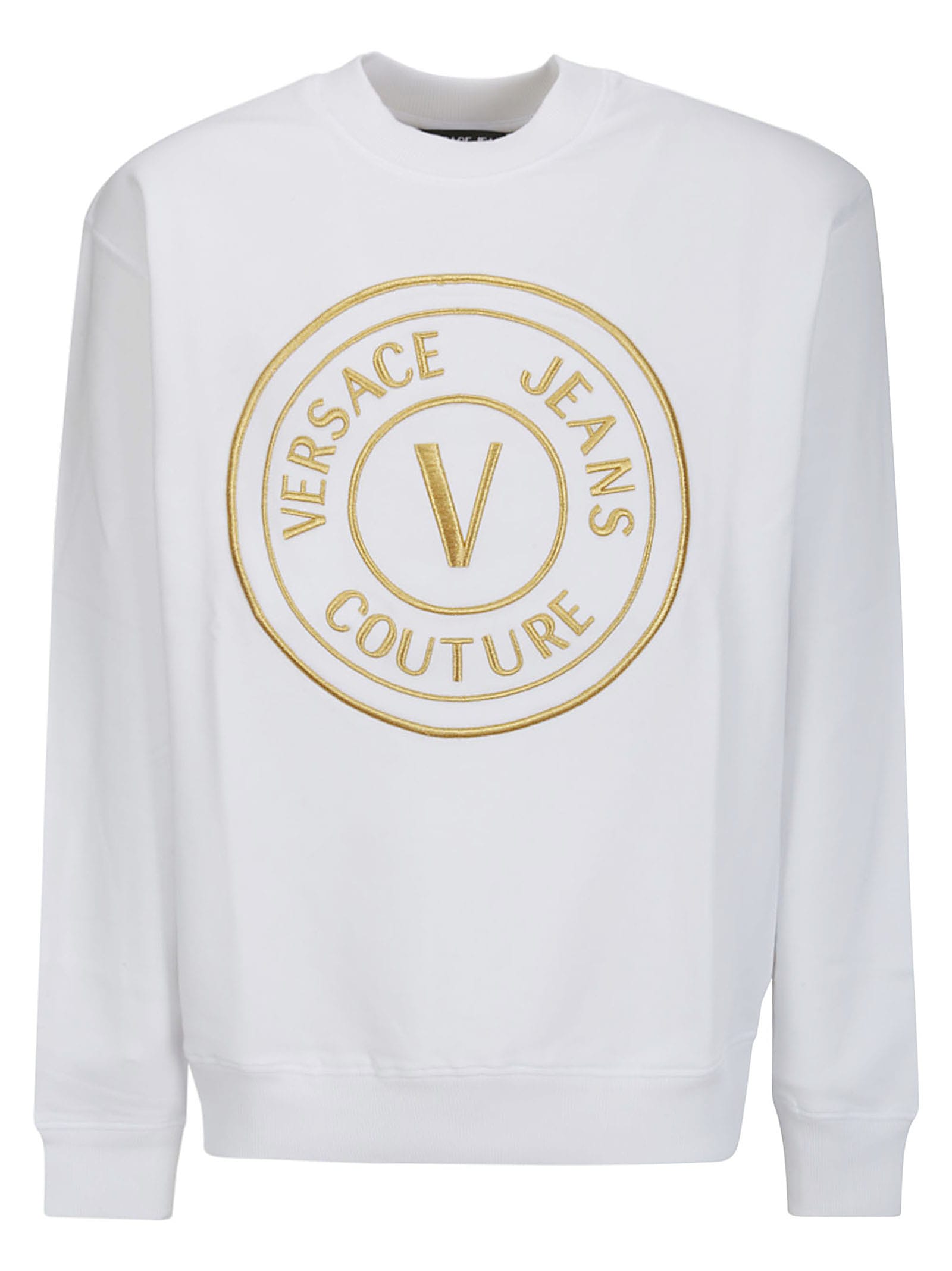 Shop Versace Jeans Couture 76up306 R Vembl.gold 3demb Sweatshirts In White/gold