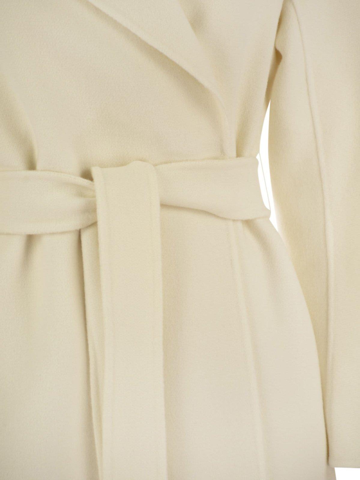 Max Mara Cles Belted Long-sleeved Coat In White