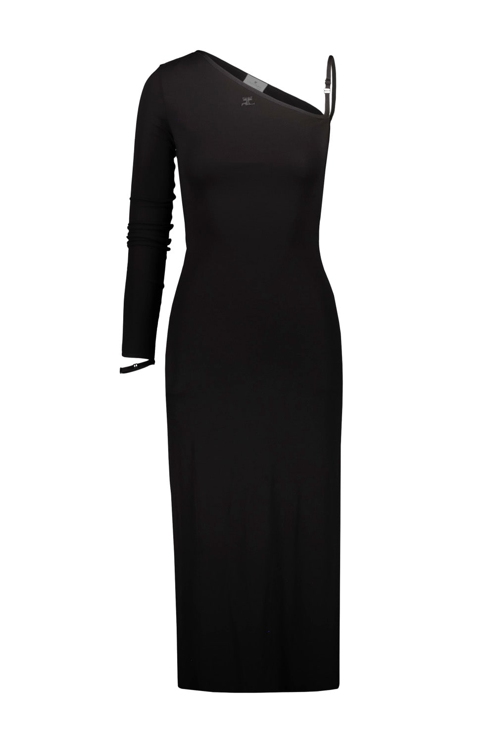 Shop Courrèges One Sleeve Long Dress In Black