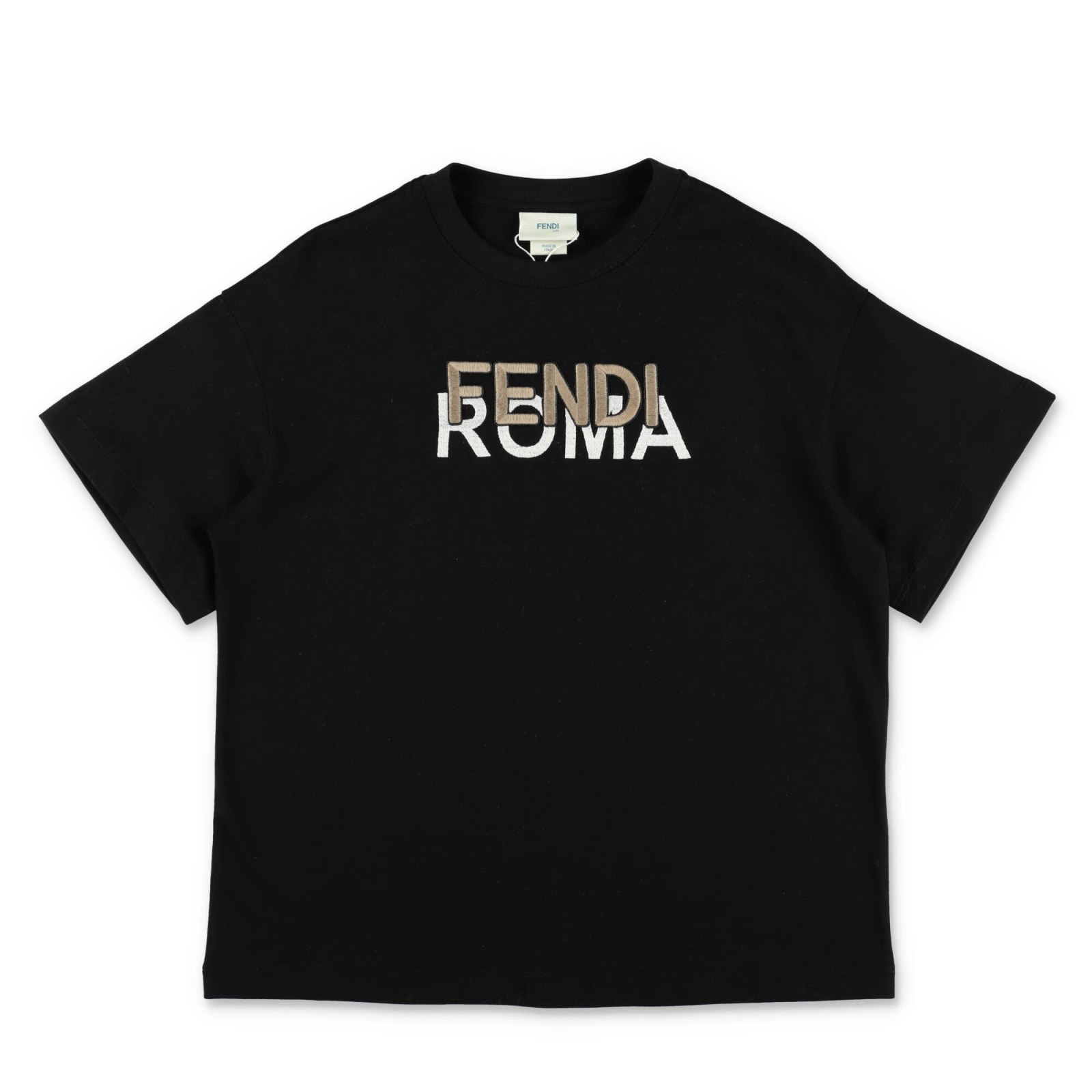 Shop Fendi T-shirt Nera In Jersey Di Cotone Bambino In Nero