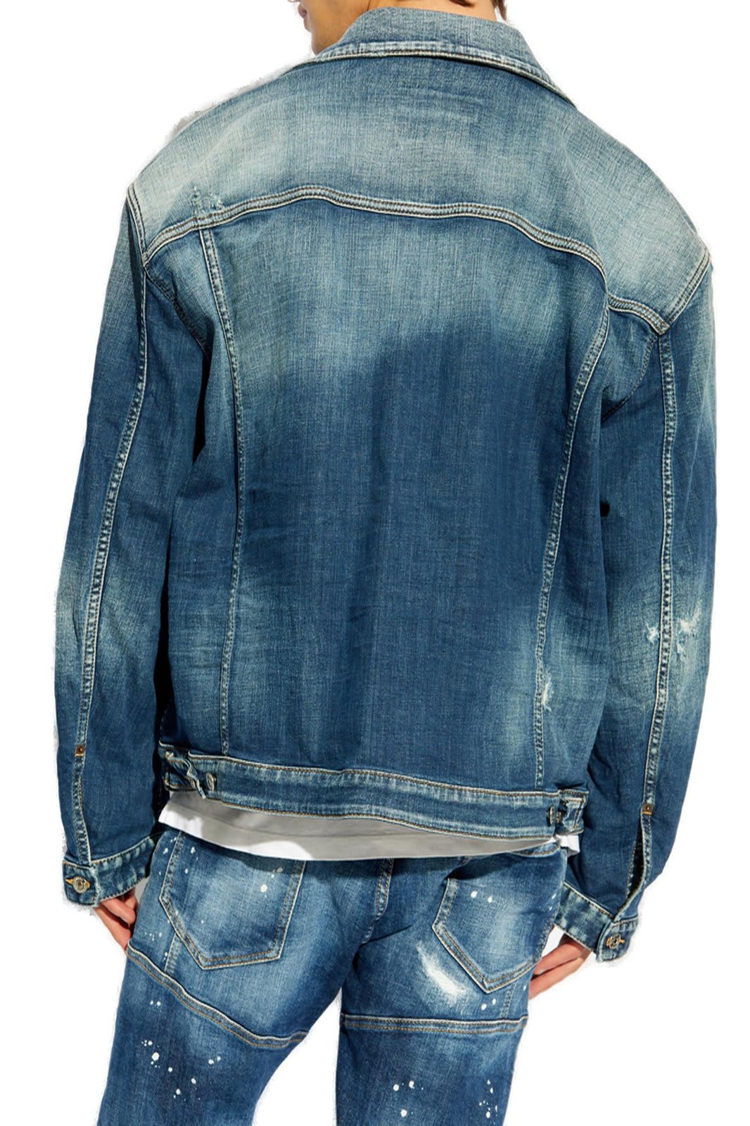 Shop Dsquared2 Distressed Denim Jacket In Navy Blue