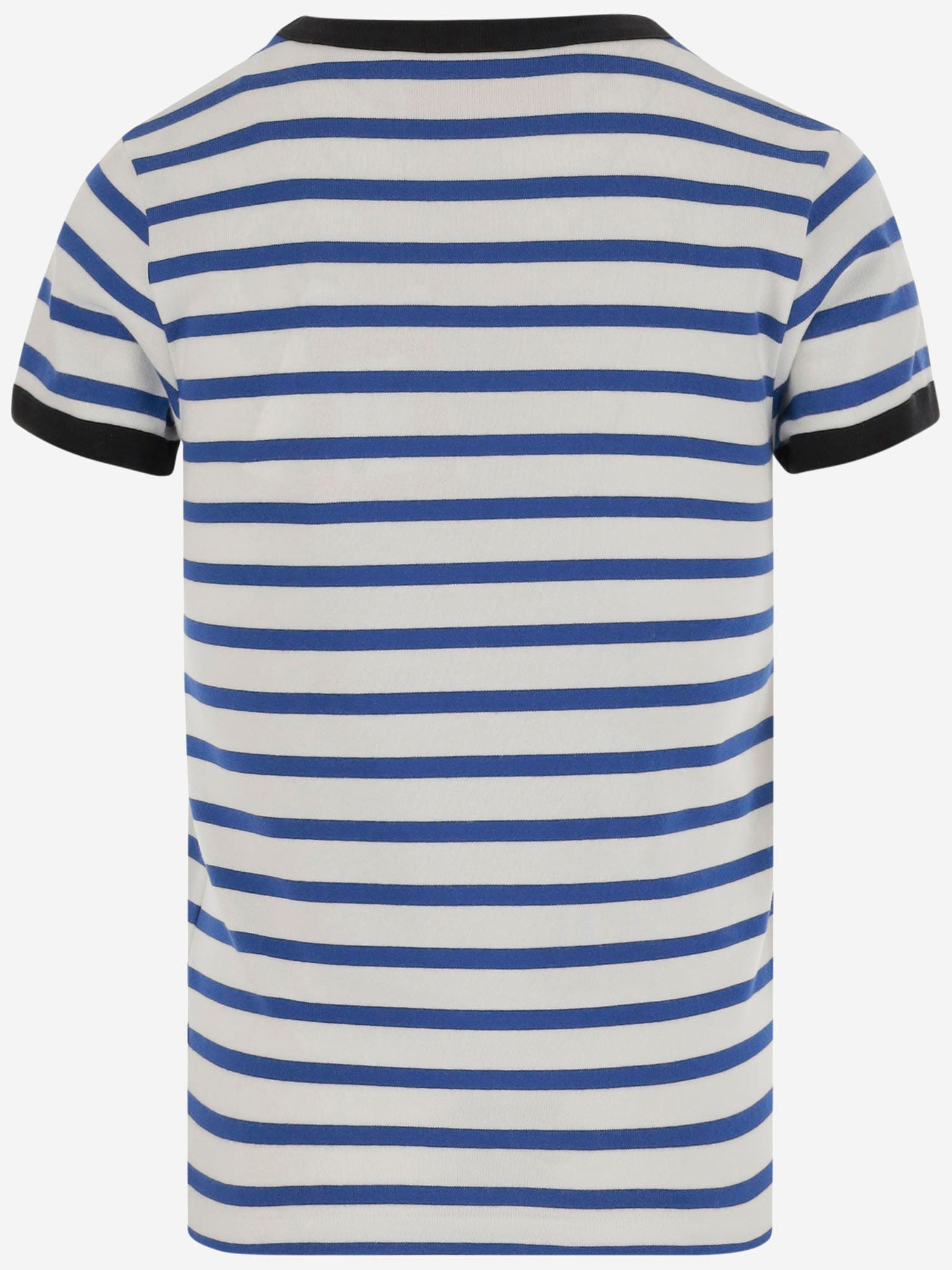 Valentino Womens Striped Embroidered Cotton-jersey T-shirt Avorio Blu In Avorio/blu