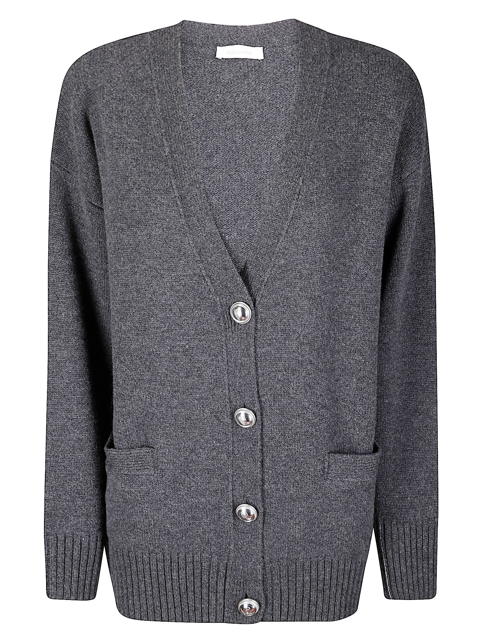 Rabanne Oversized Cardigan With Deep V-neck And Metallic Accents In Gray
