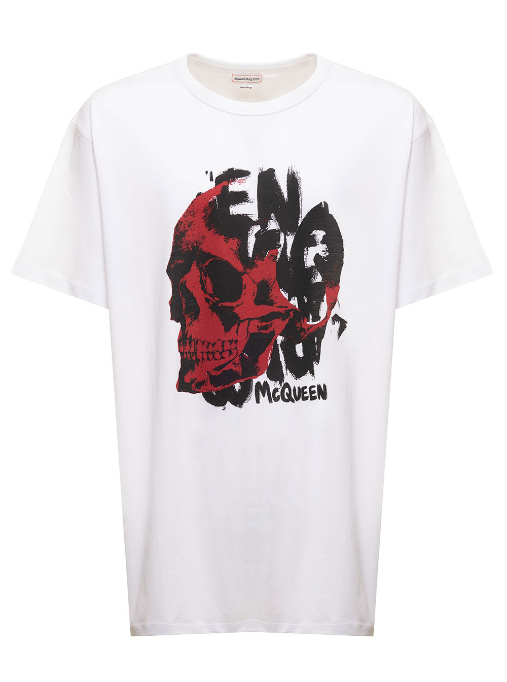 Alexander McQueen White Cotton T-shirt With Maxi Skull Print Man