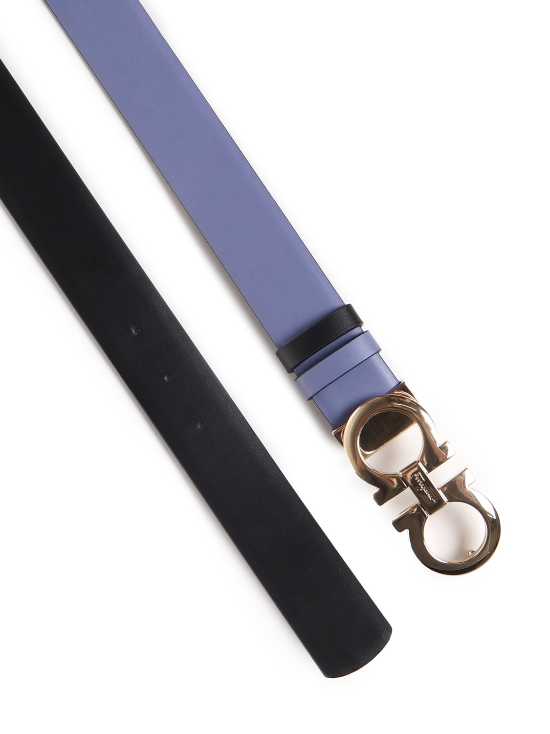 Shop Ferragamo Leather Belt With Metal Gancio Buckle In Violet/black