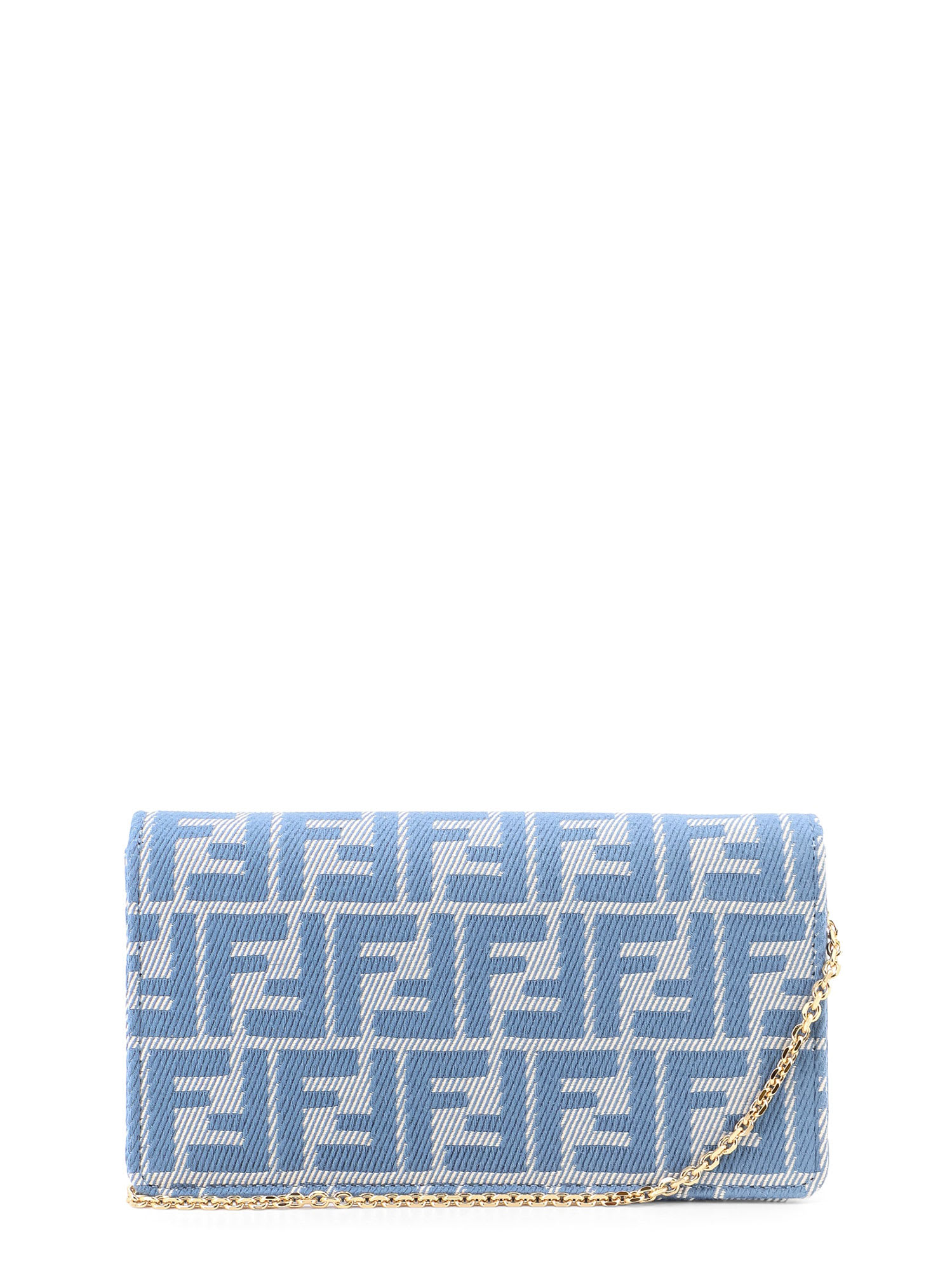 Fendi Wallet On Chain Baguette With Shoulder Strap With All-over Ff Motif In Blue