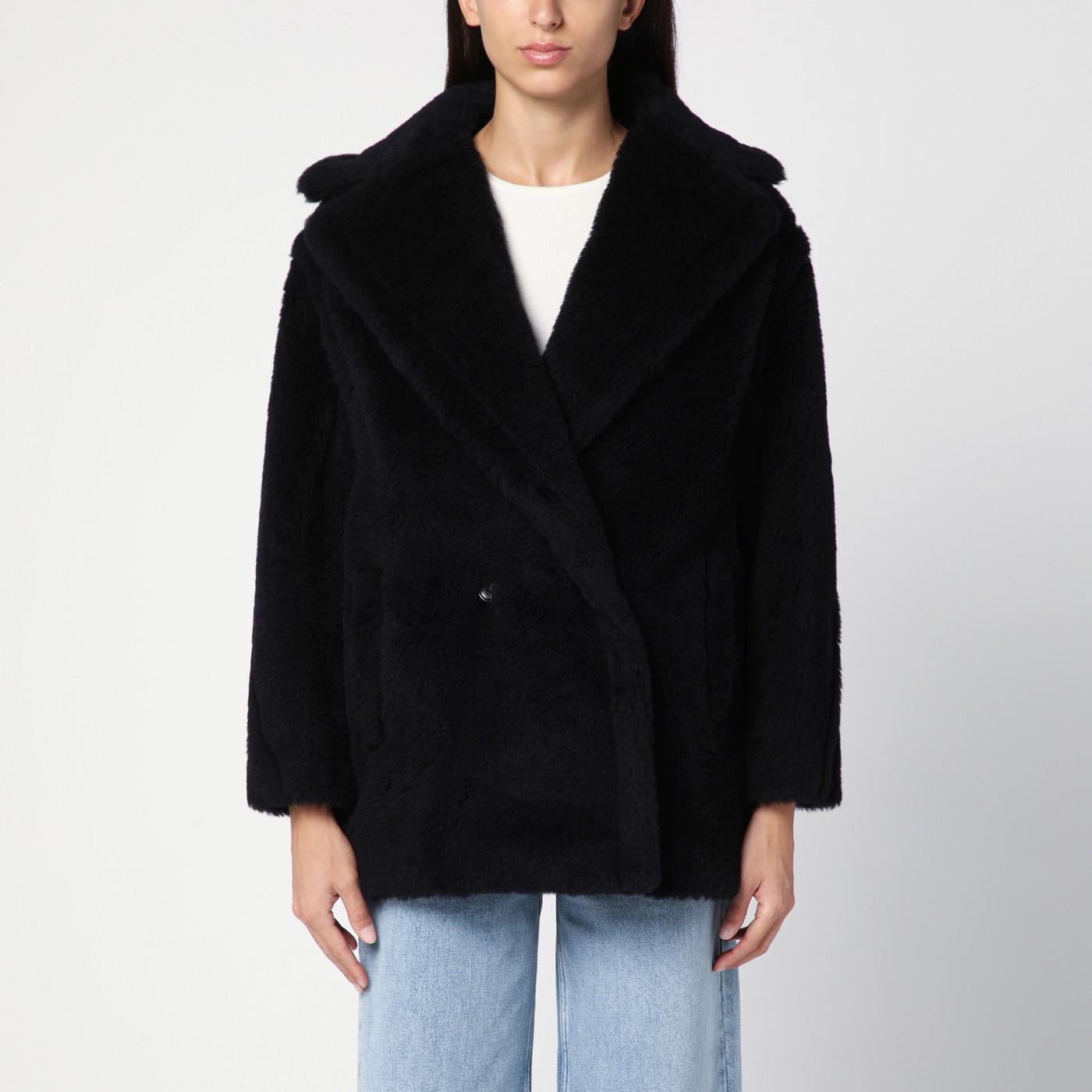 Max Mara Teddy Bear Icon Coat Short Black In Alpaca And Wool