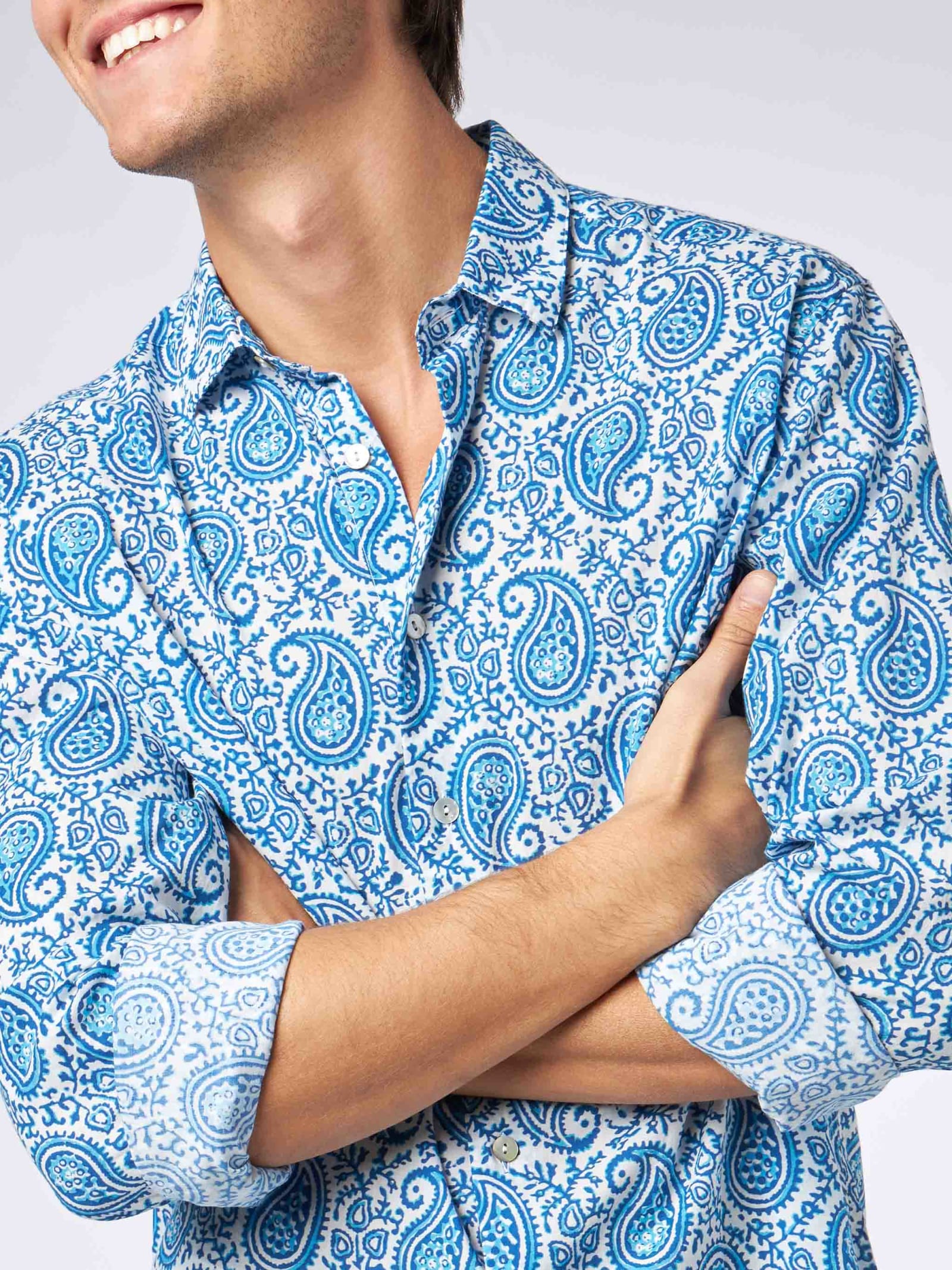 MC2 SAINT BARTH MAN MUSLIN COTTON SIKELIA SHIRT WITH PAISLEY PRINT