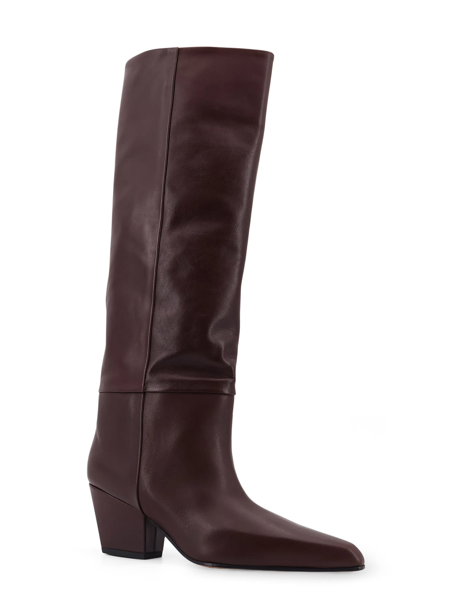 Paris Texas Leather Knee-high Block Heel Boot In Brown