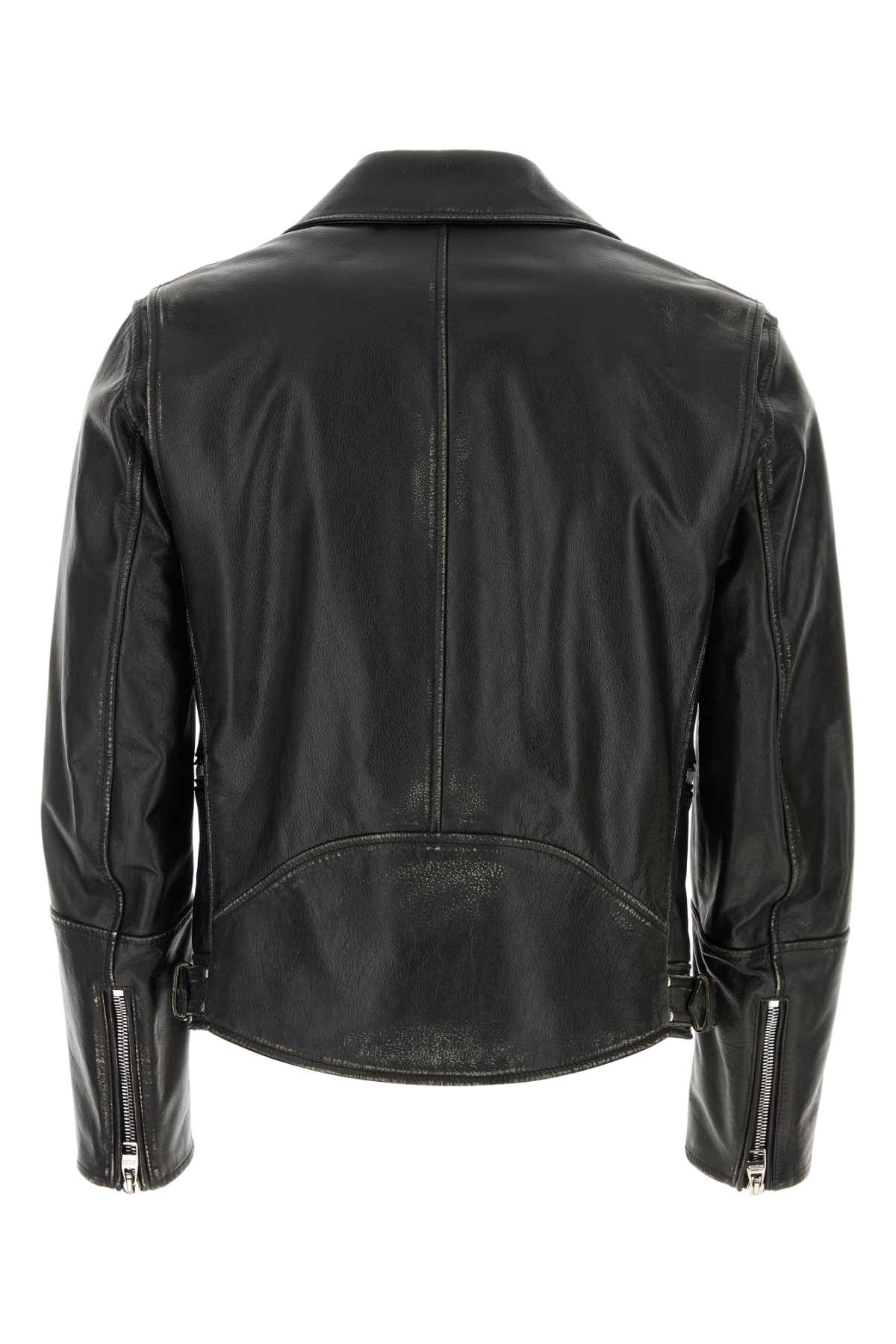 Shop Alexander Mcqueen Black Leather Jacket In Blackivory