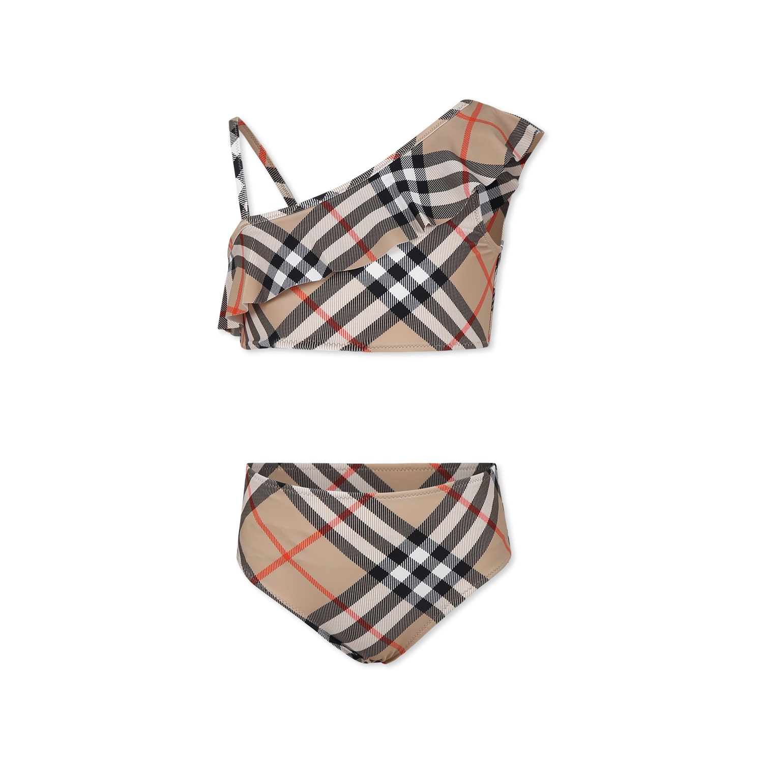 Burberry Beige Bikini For Girl With All-over Vintage Check In Beige