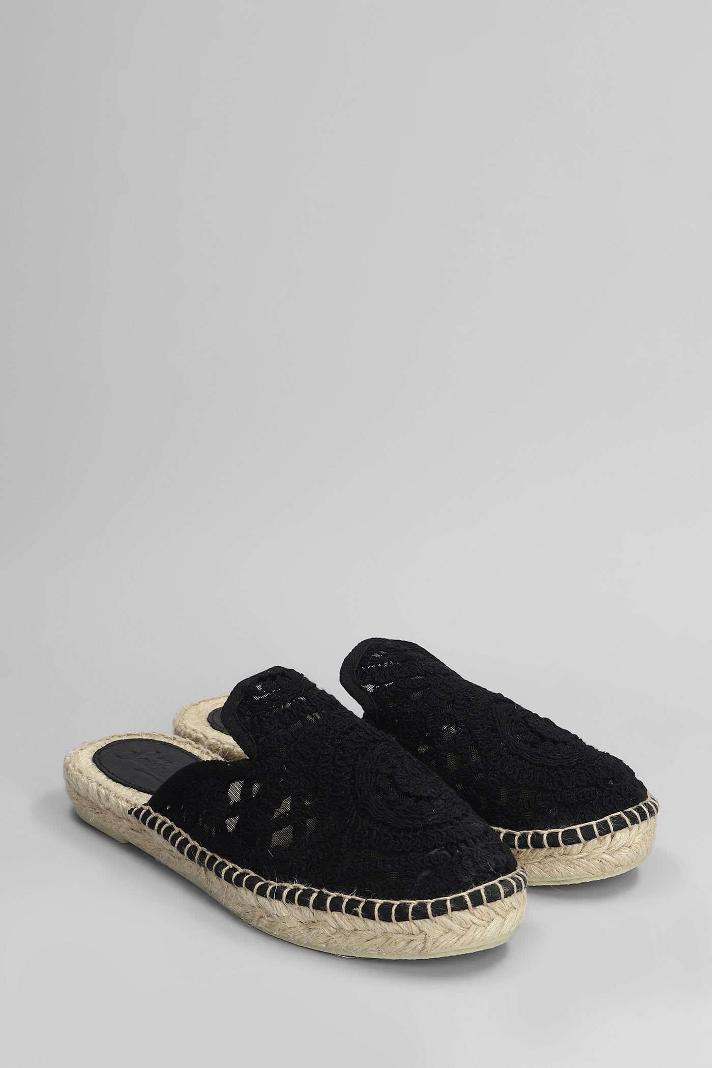 Mc2 Saint Barth Isa Macrame Slipper-mule In Black Canvas In Black