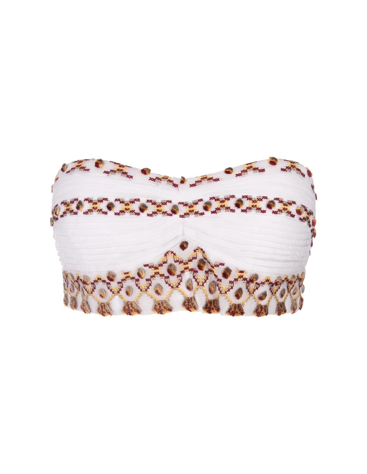 White Bandeau Bra With Ethnic Embroidery