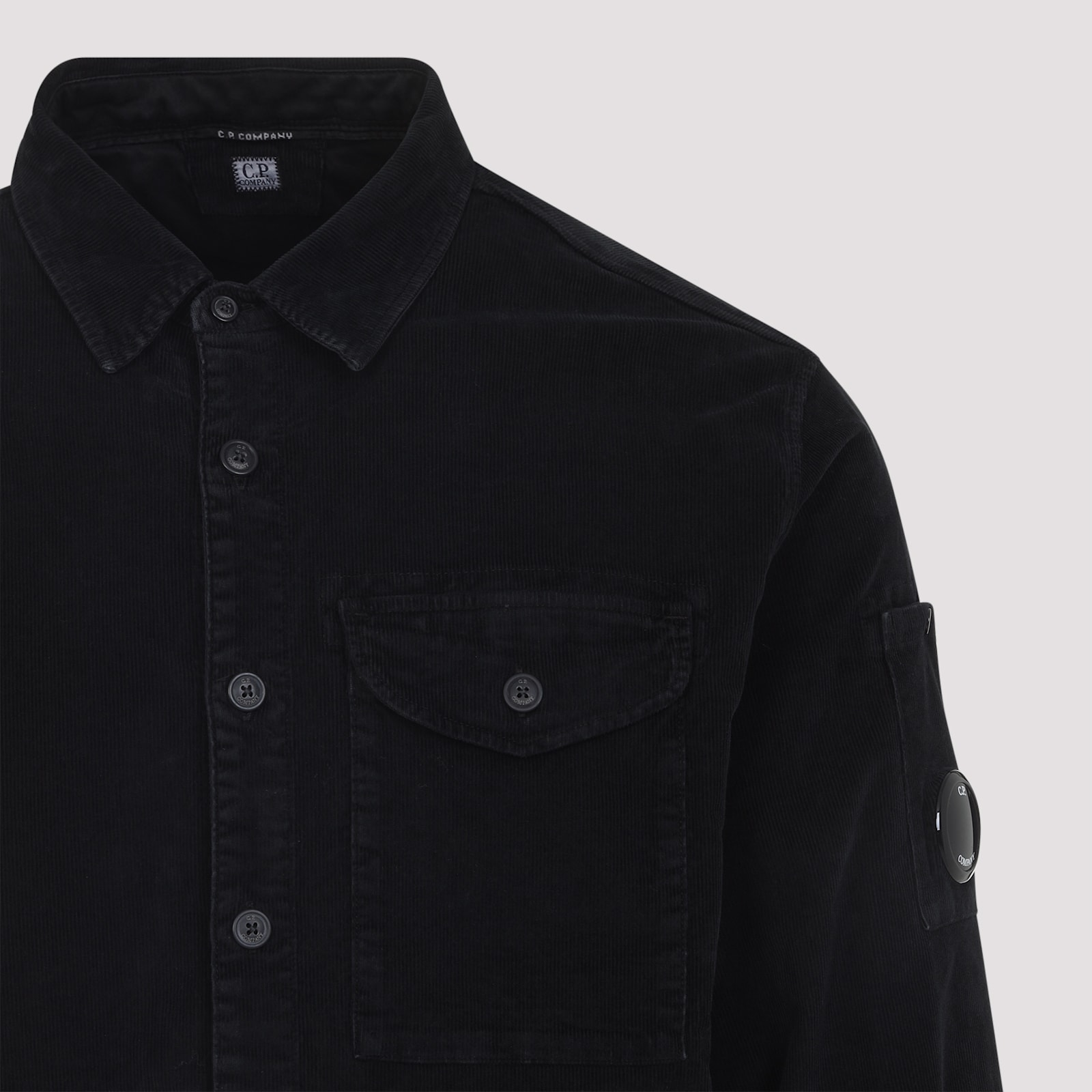 C.p. Company Corduroy Shirt With Chest Pocket And Long Sleeves In Black