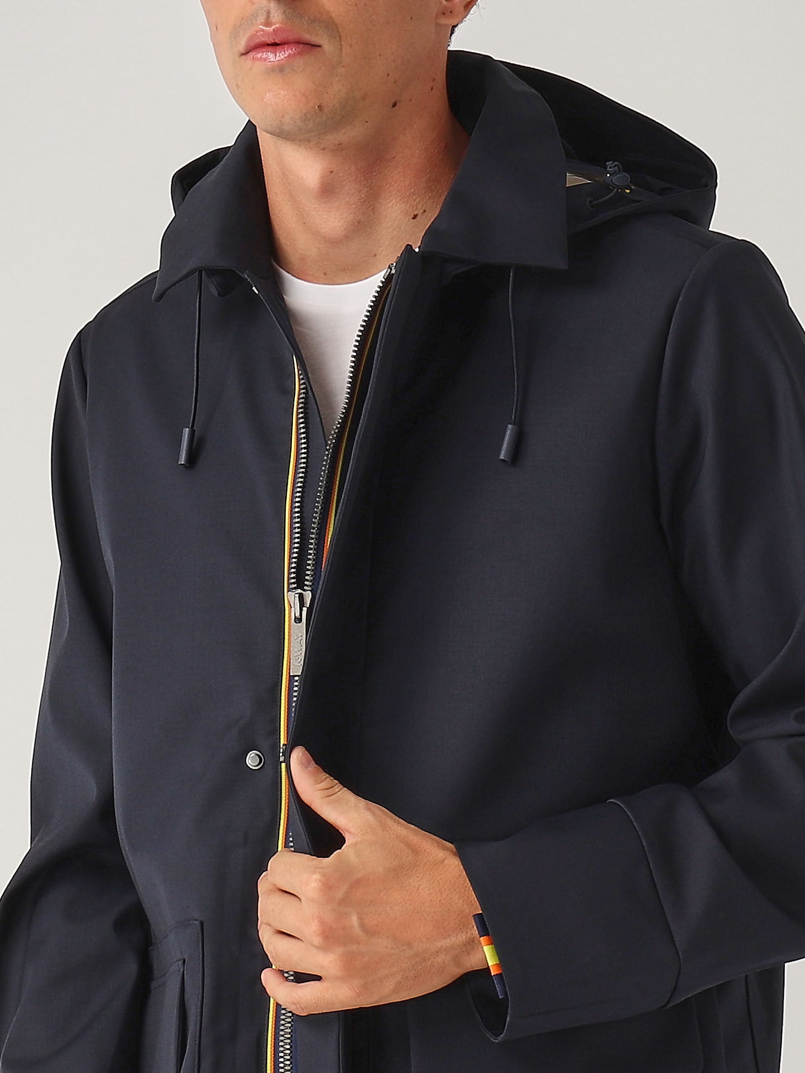 Shop K-way Poirol Tech Wool Blend Coat In Navy