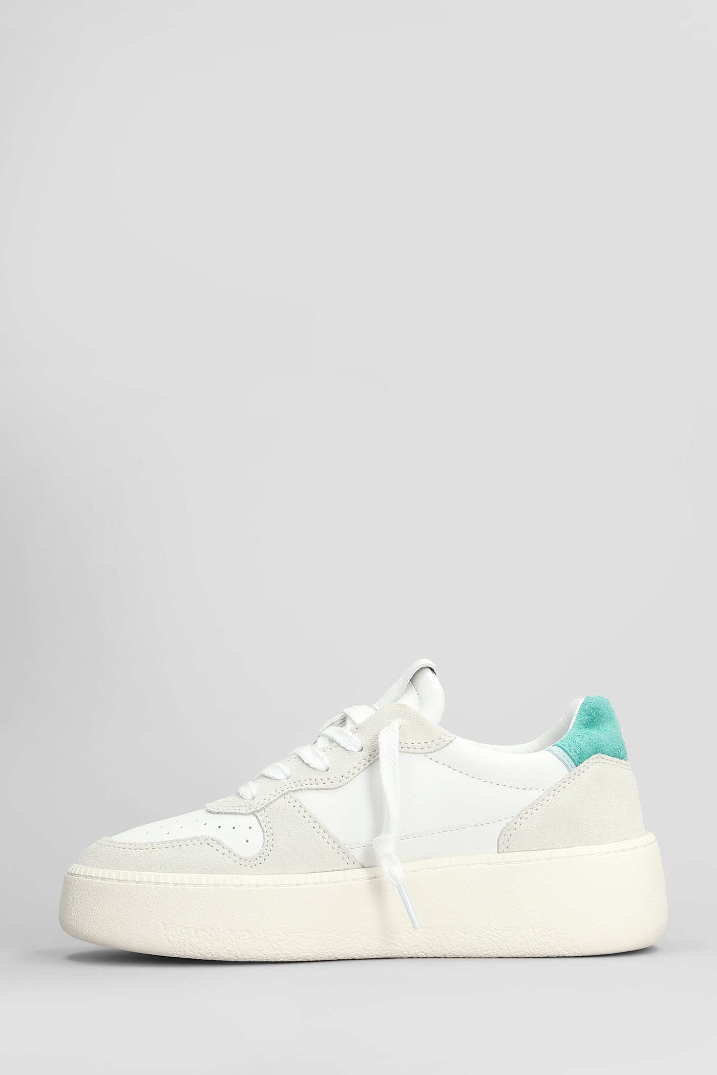 Date Court Platform Sneakers In White Leather And Fabric In Green