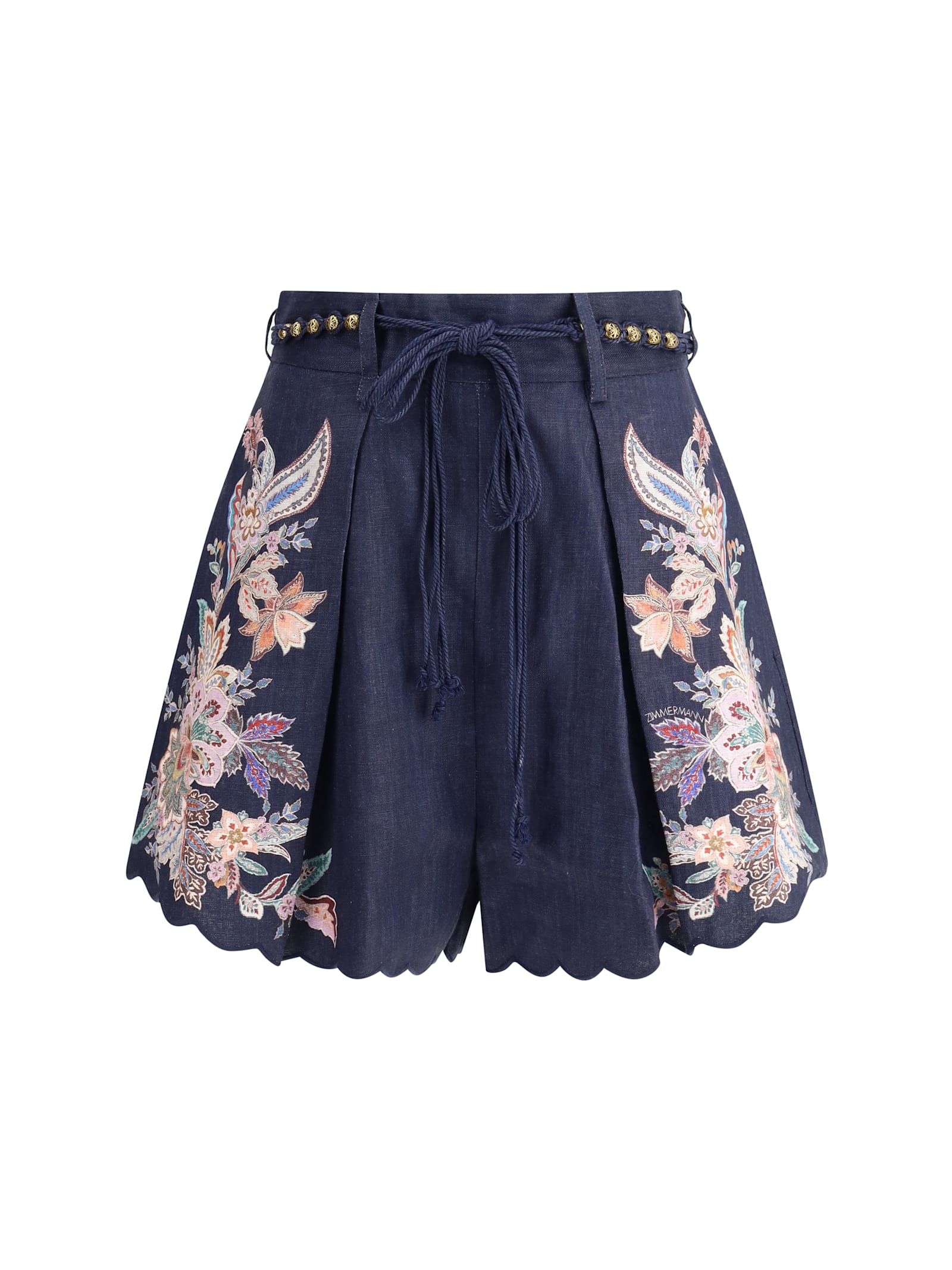 Zimmermann Womens Navy Multi Paisley Rhiannon Floral Linen Shorts Xs