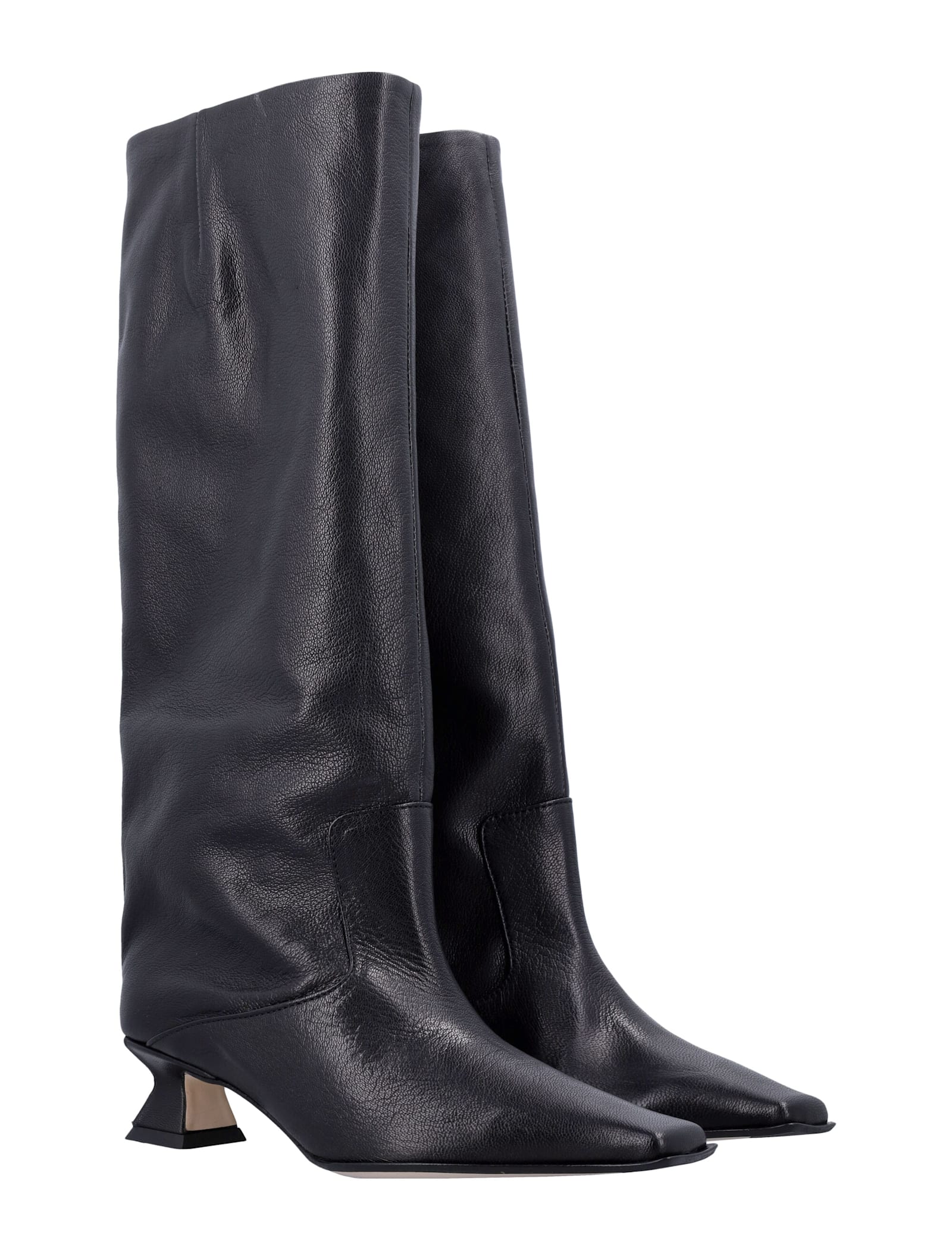 Miista Effie Black Leather Knee Boot In Black