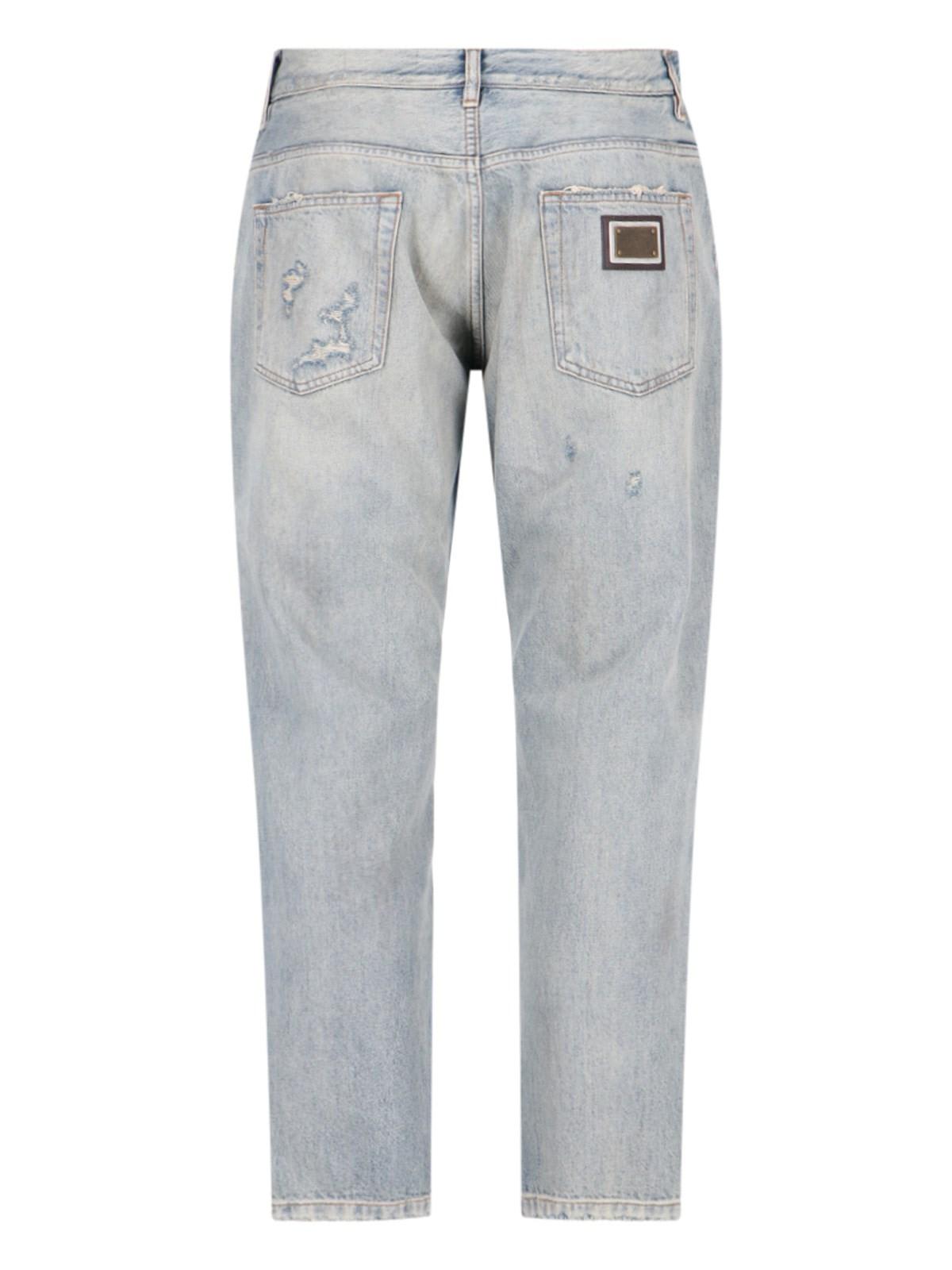 Shop Dolce & Gabbana Loose Jeans With Abrasions In Gray