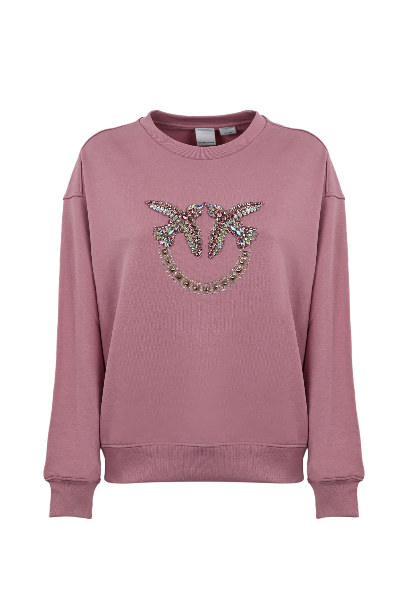 Shop Pinko Sweatshirt With Love Birds Embroidery In Pink