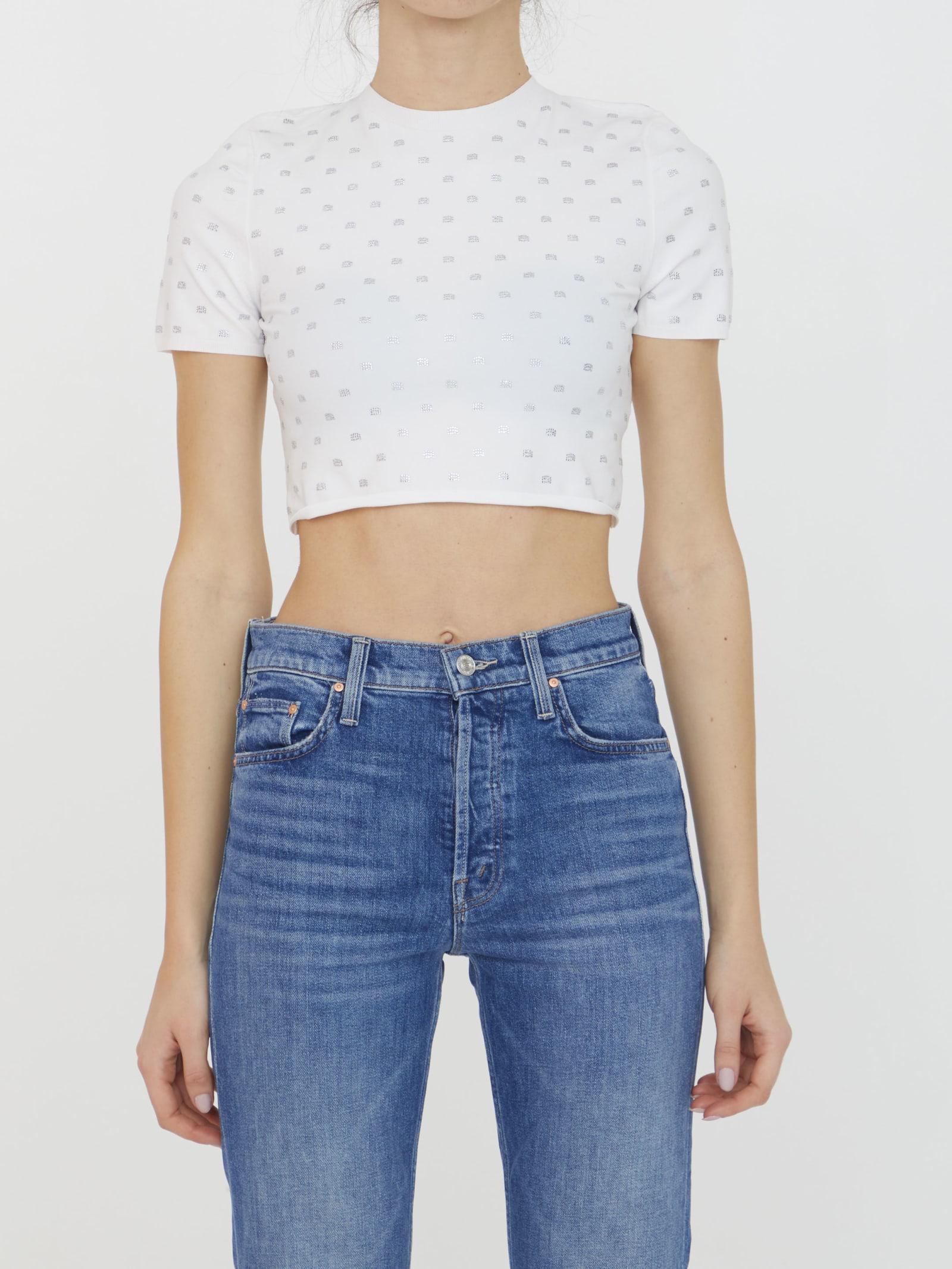 ALEXANDER WANG CROPPED T-SHIRT WITH RHINESTONES