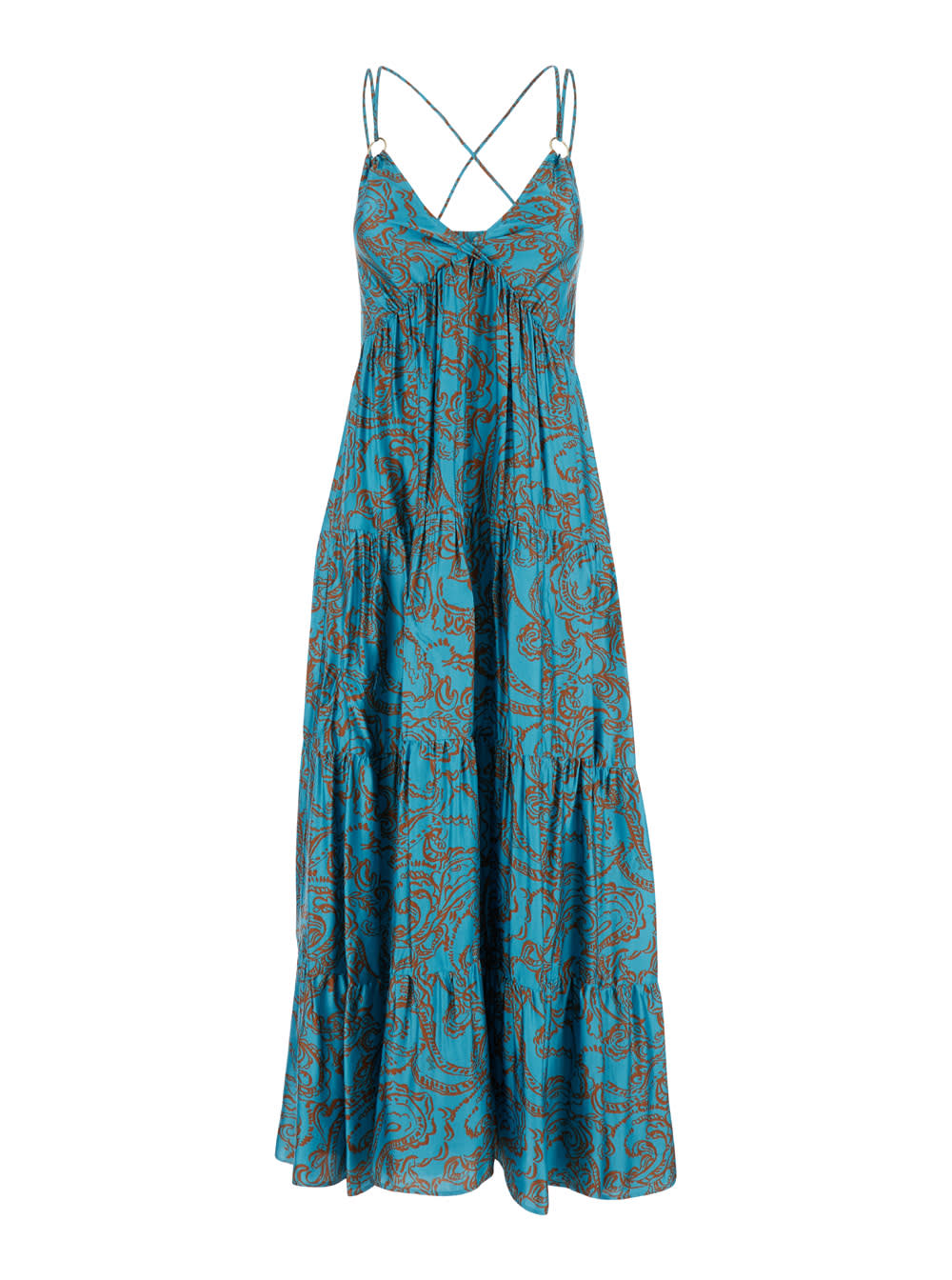 Shop Liu •jo Light Blue V-neck Long Dress In Viscose Woman