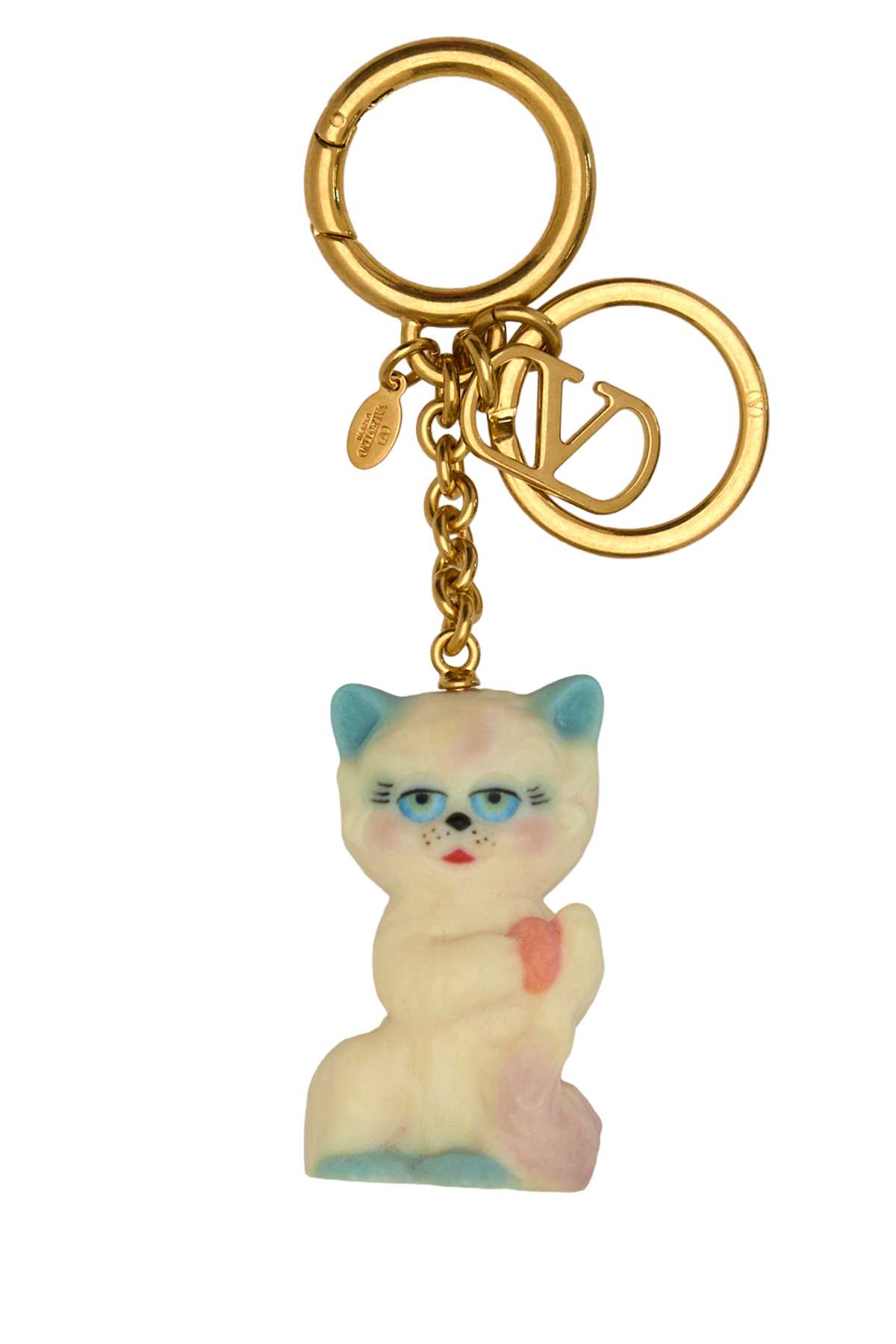 Valentino Portachiavi Le Chat De La Maison Multicolor In Metallo E Nylon Donna In Gold